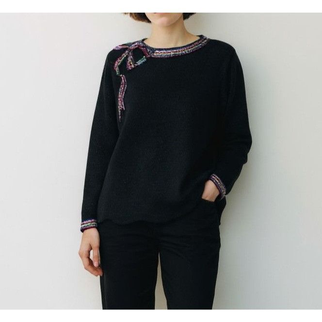 Other Vintage Sequin Bow Sweater M 80s Retro Knit Black Multi Holi Size M / US 6-8 / IT 42-44 - 1 Thumbnail