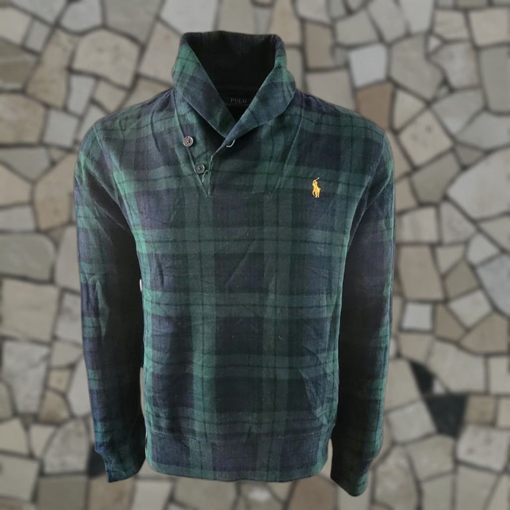 Polo Ralph Lauren Vintage Polo Ralph Lauren Shawl Collar Sweatshirt Green Check Tartan – Size M – Men Size US M / EU 48-50 / 2 - 1 Thumbnail