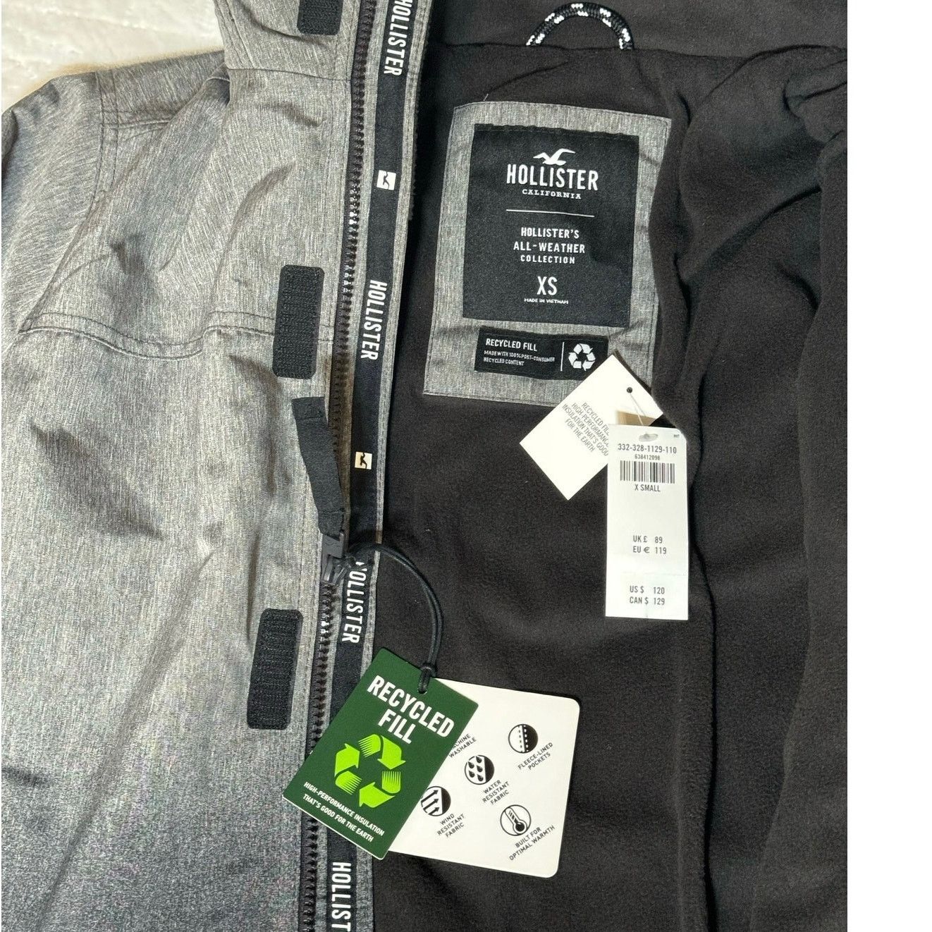Hollister Hollister Fleece-Lined Jacket Windbreaker Grey Men's XS NWT Size US XS / EU 42 / 0 - 4 Thumbnail