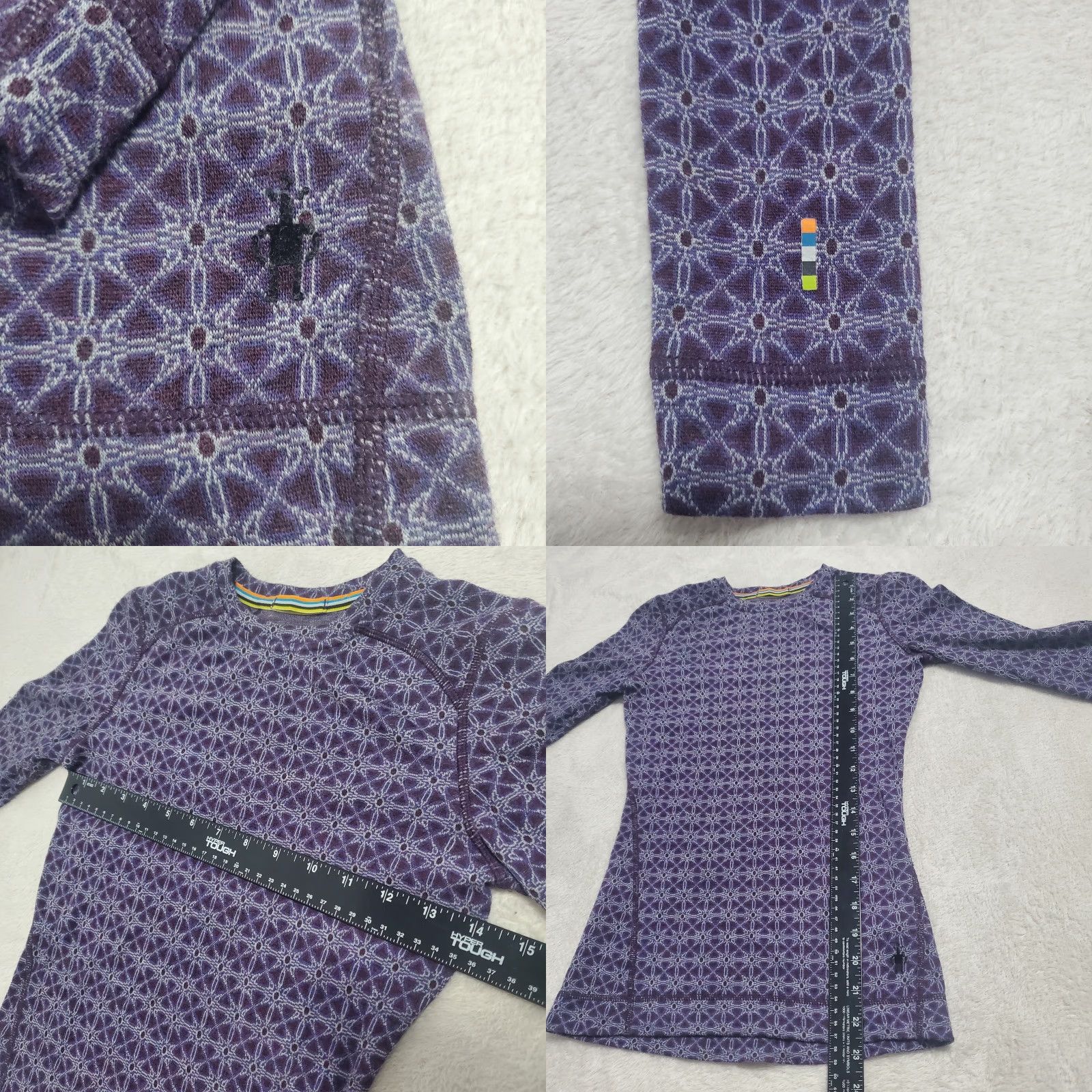 Smartwool VINTAGE SmartWool Base Layer Top Women XS Purple Geo Print 100% Merino Wool Long Sleeve Shirt Pullover Crew Neck Slim Womens Size XS / US 0-2 / IT 36-38 - 8 Thumbnail