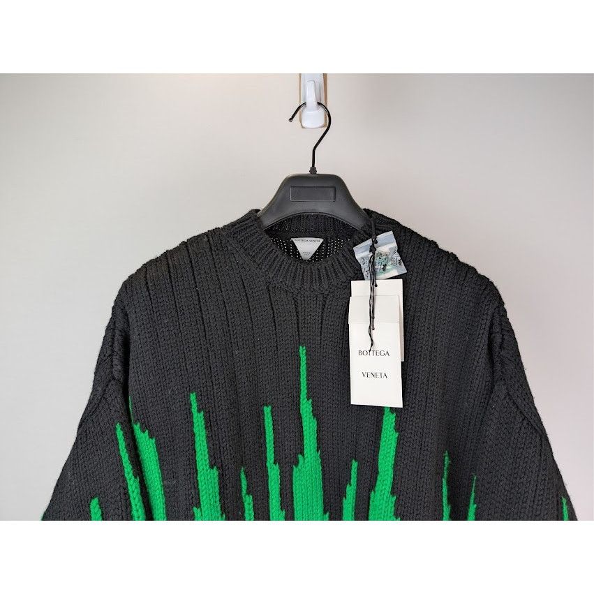 Bottega Veneta o1rshd1 Heavyweight Wool Graphic Knit Sweater Parakeet/Black Size US L / EU 52-54 / 3 - 3 Thumbnail