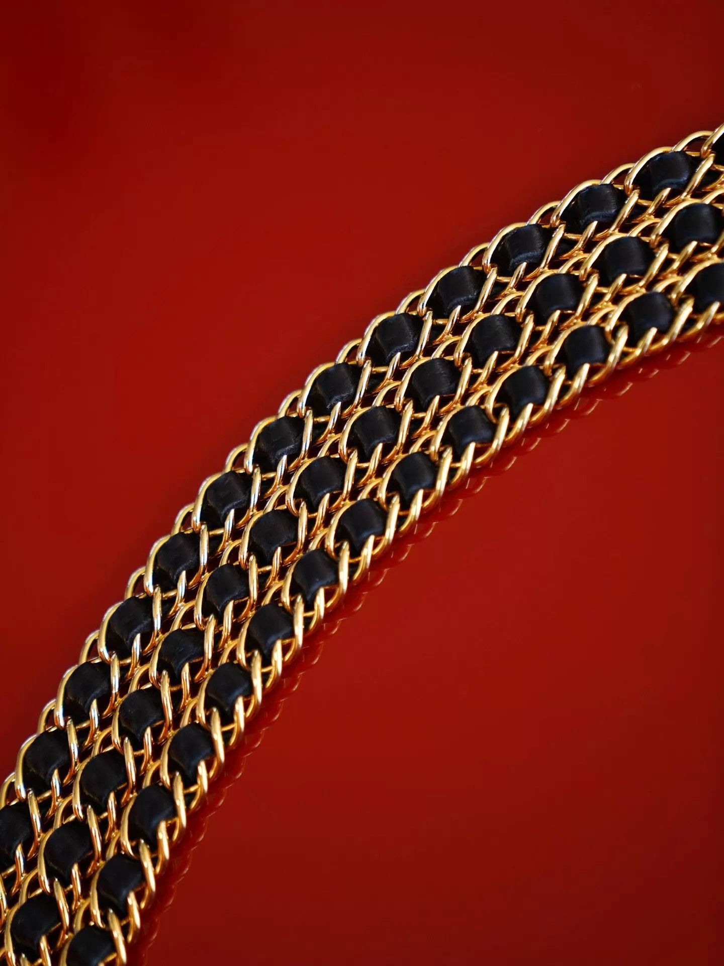 Chanel Chanel Vintage Runway 3-Layer Black Gold Leather Belt Size ONE SIZE - 2 Thumbnail