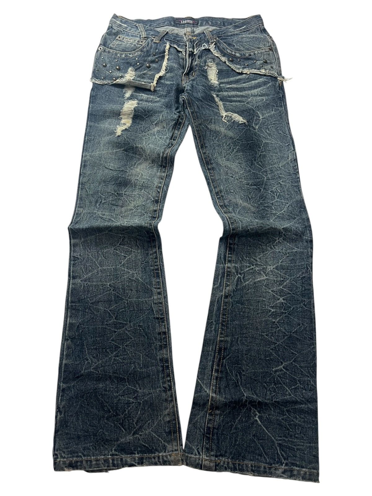 If Six Was Nine × Le Grande Bleu (L.G.B.) × Tornado Mart Lowbox Studded Distressed Clawmark Flared Denim Size US 31 - 1 Thumbnail