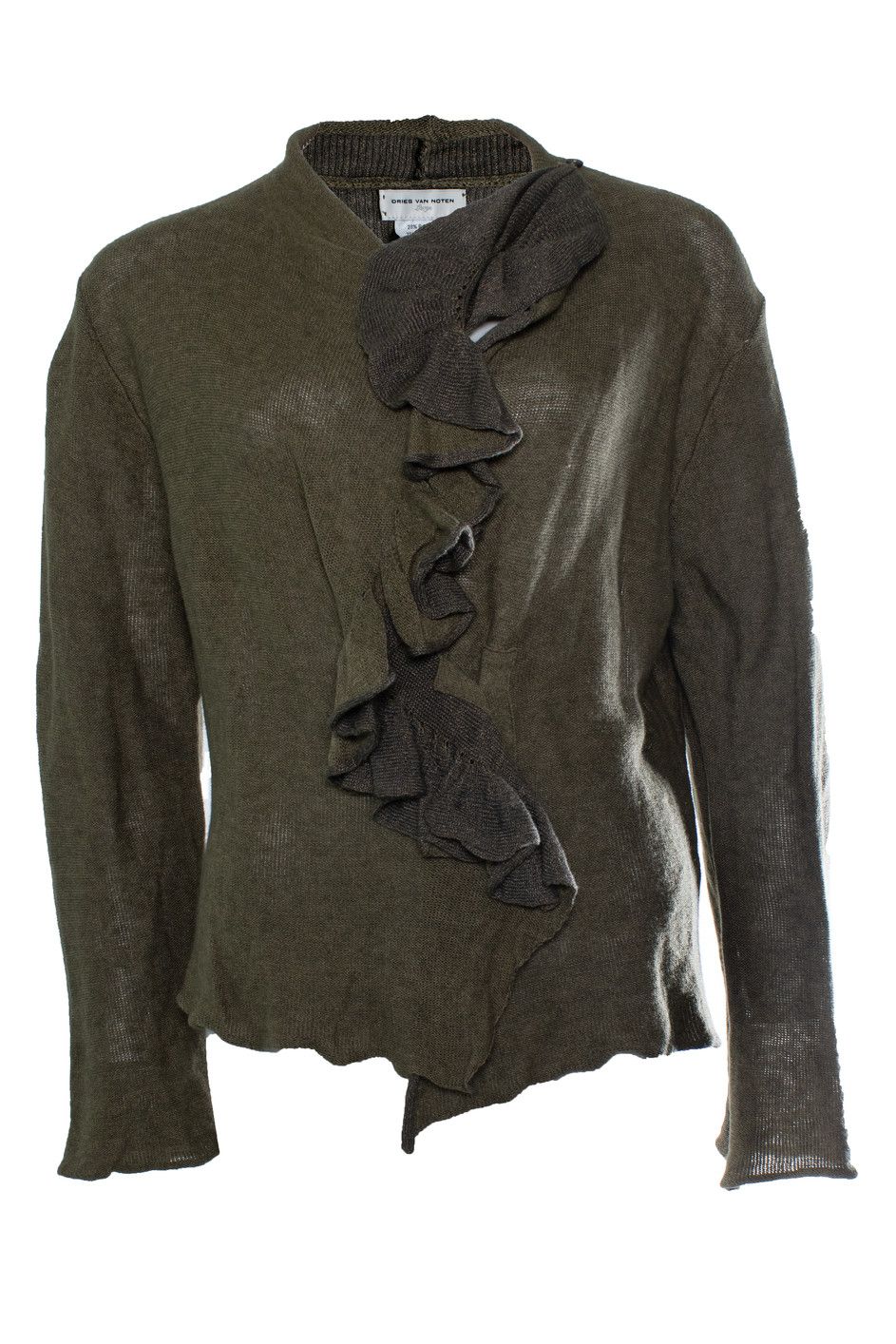 Dries Van Noten Dries van Noten, green ruffled cardigan Size L / US 10 / IT 46 - 1 Thumbnail