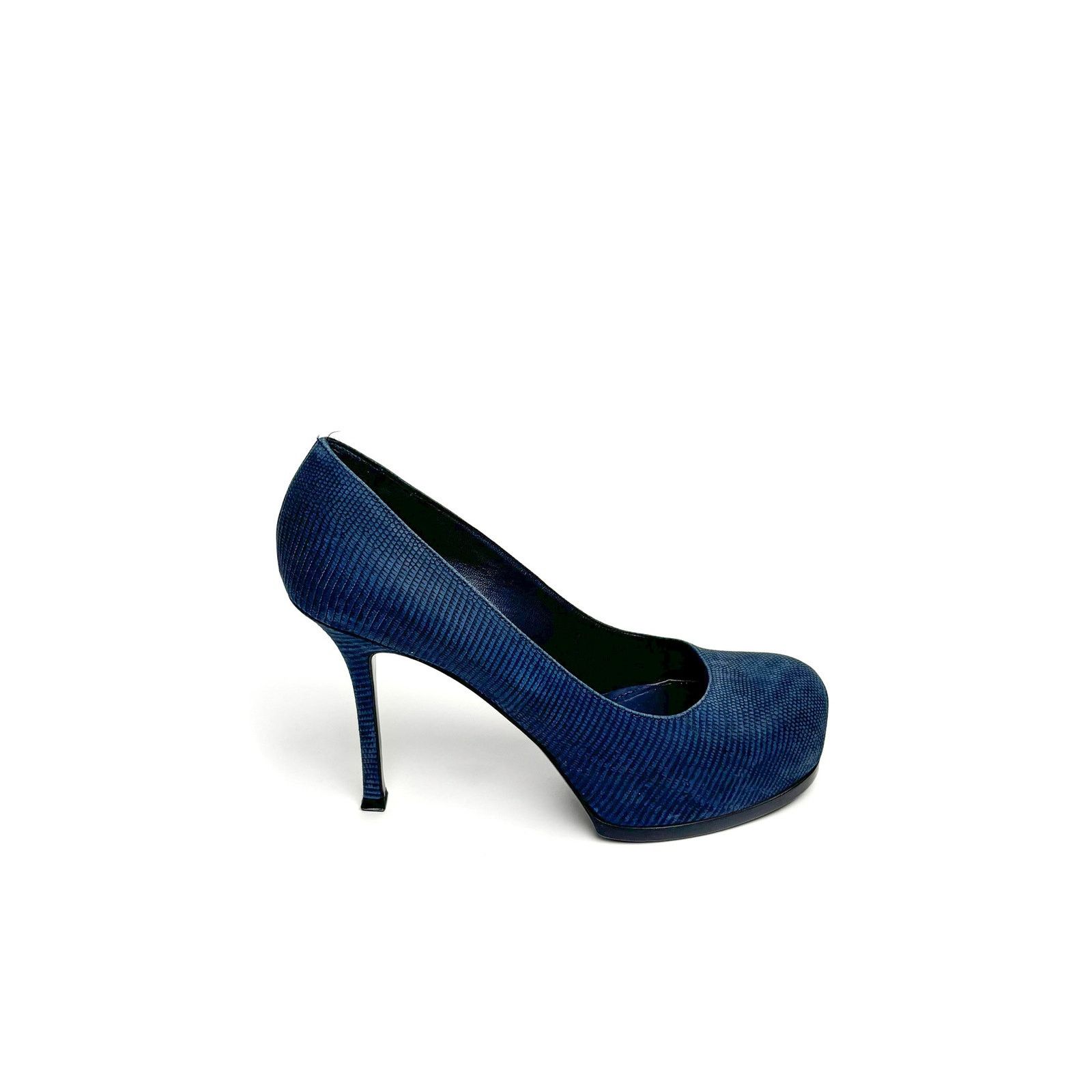 Yves Saint Laurent Blue Snakeskin Print Pumps Size US 7 / IT 37 - 1 Thumbnail