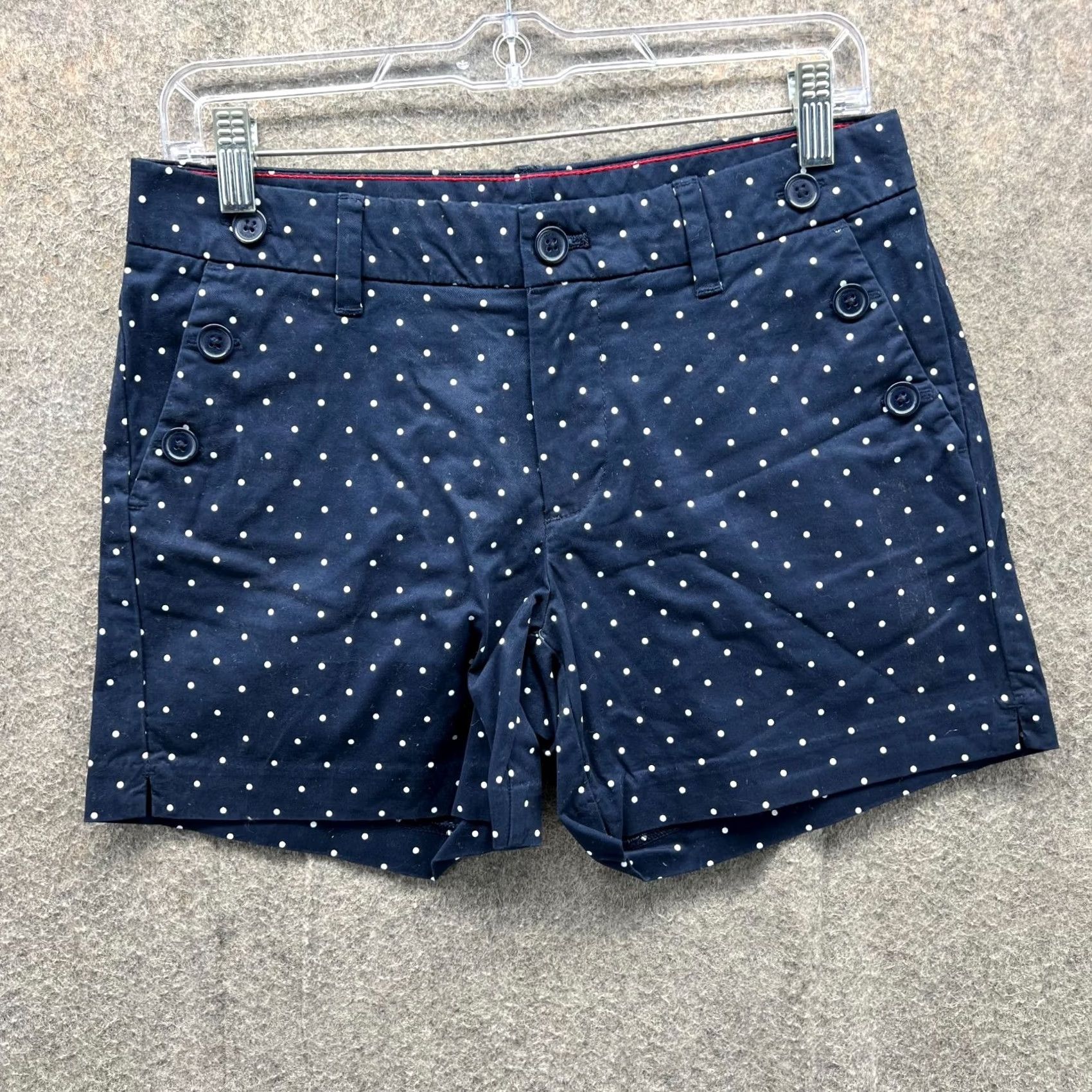 Tommy Hilfiger VINTAGE Tommy Hilfiger Shorts Womens 2 Navy Blue White Polka Dot Classic Stretch 5" Size 26" / US 2 / IT 38 - 2 Thumbnail
