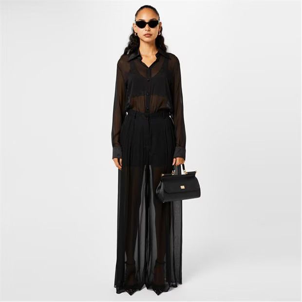 Dolce & Gabbana o1g2r1mq1024 Chiffon Wide Leg Trousers in Nero Size 29" - 6 Thumbnail