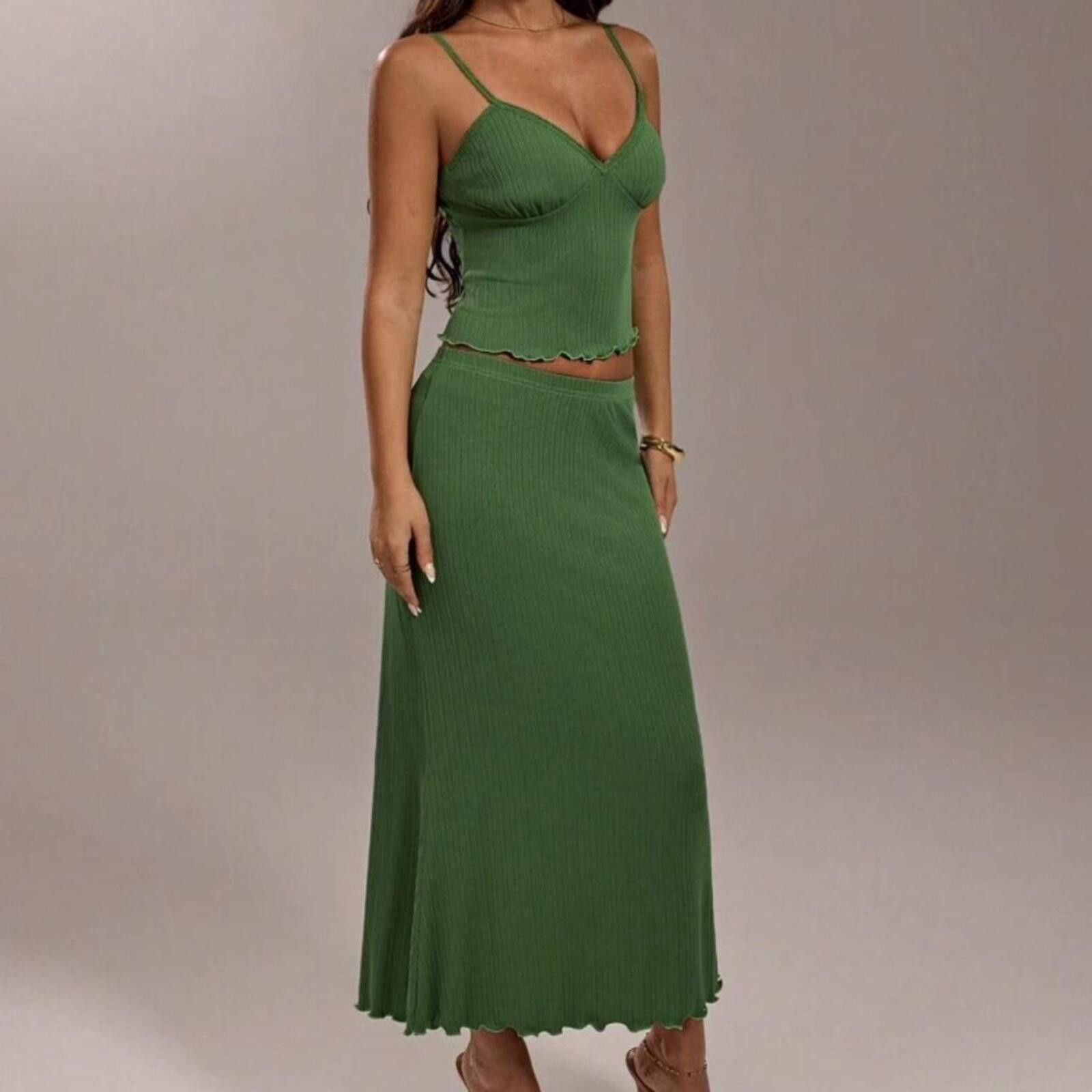 Forever 21 Forever 21 Green ribbed crop top and skirt set Size XS / US 0-2 / IT 36-38 - 2 Thumbnail