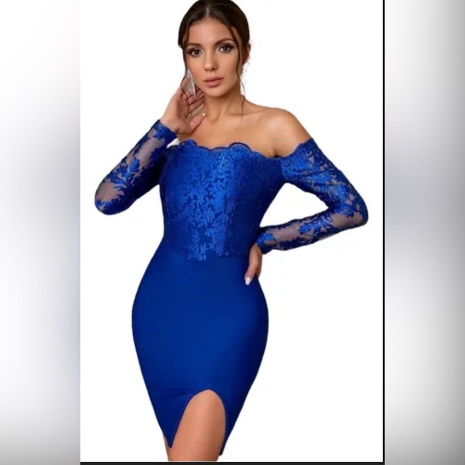 Other New and Chic Blue Lace Off-Shoulder Dress Size XS / US 0-2 / IT 36-38 - 3 Thumbnail