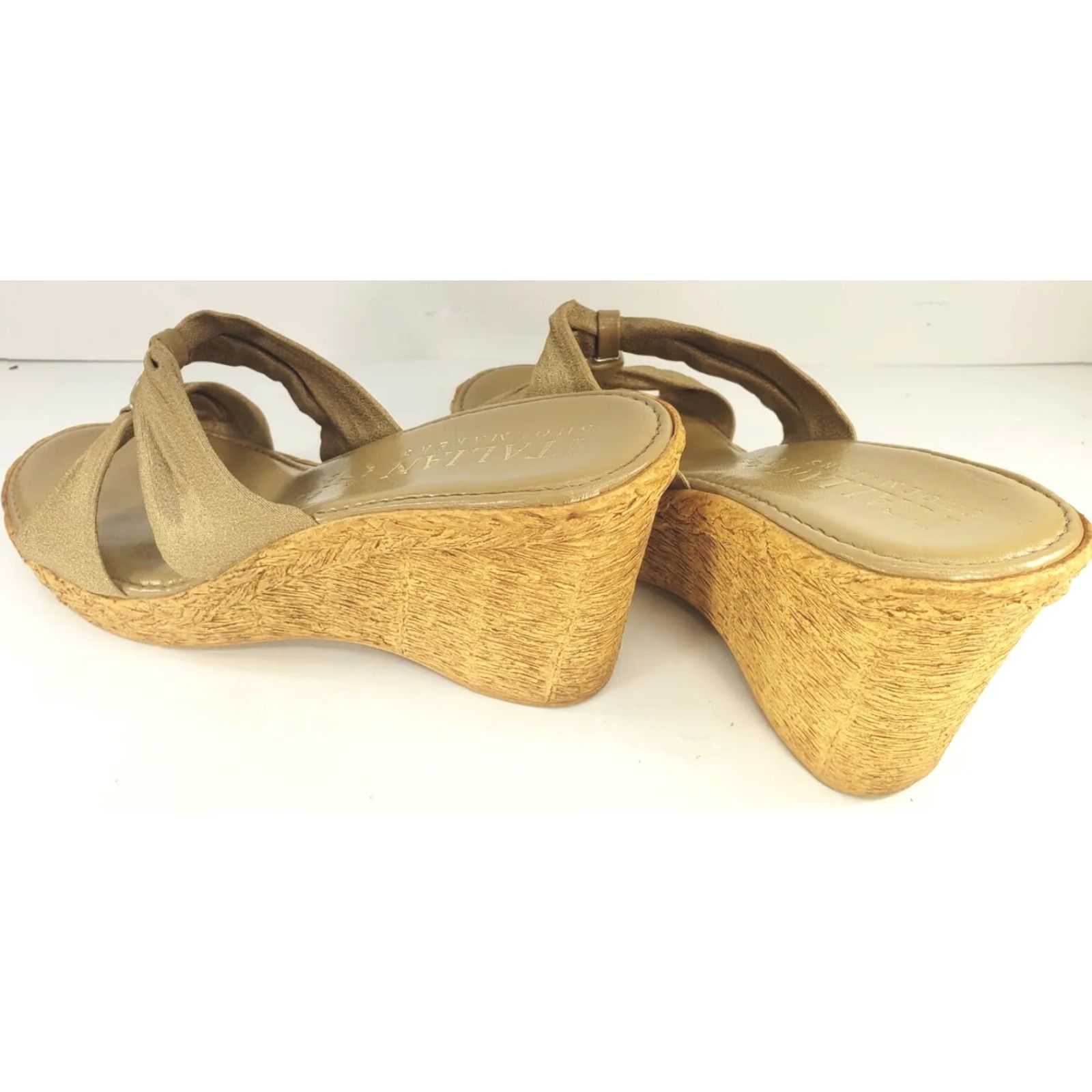 Vintage ITALIAN Shoemaker Gold Metallic Skin Tone Wedge Slide Sandal Womens 8M ITALY Size US 8 / IT 38 - 5 Thumbnail
