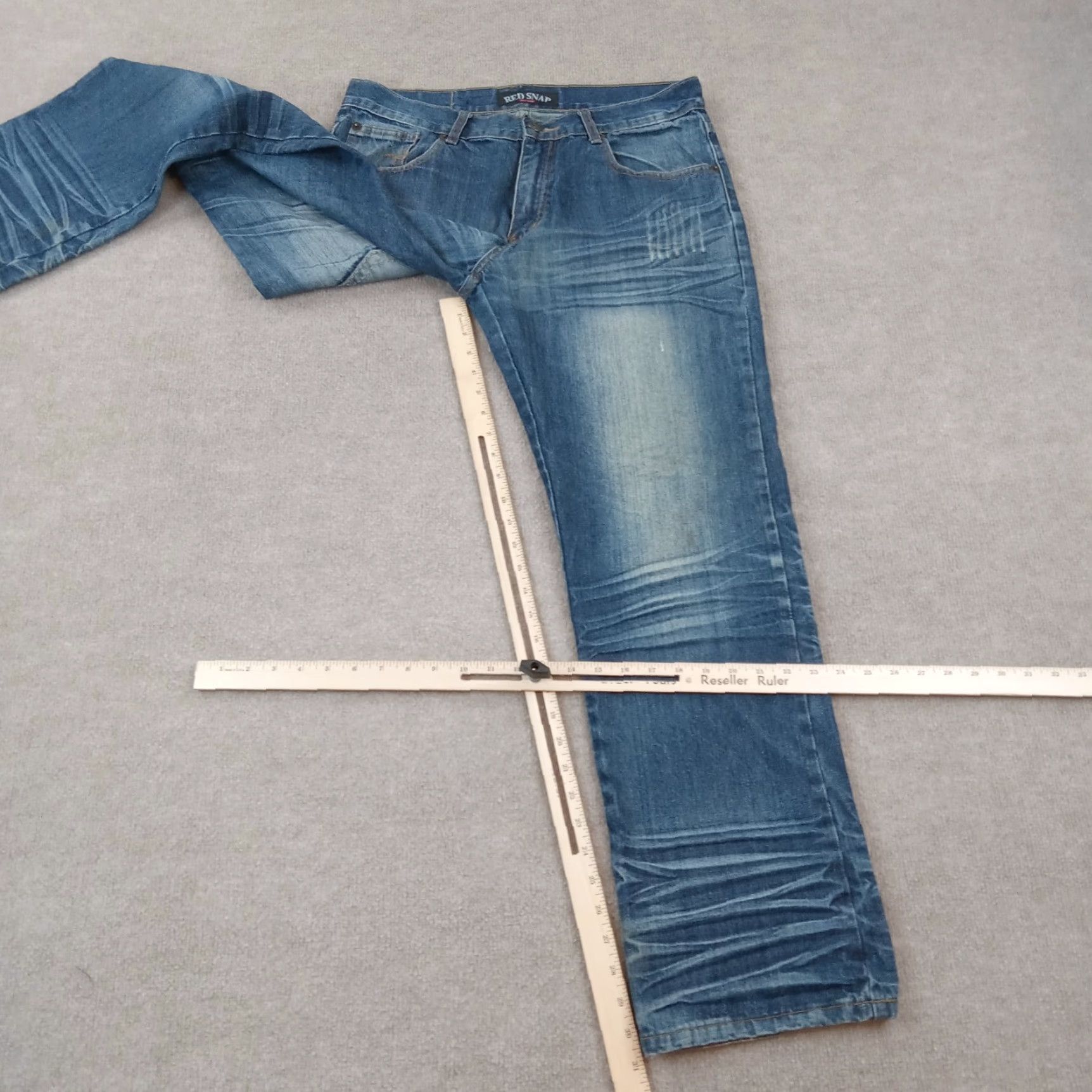 Denime Red Snap Jeans Mens Size 34x31 Blue Denim Casual Pockets Straight Leg Size US 34 / EU 50 - 2 Thumbnail