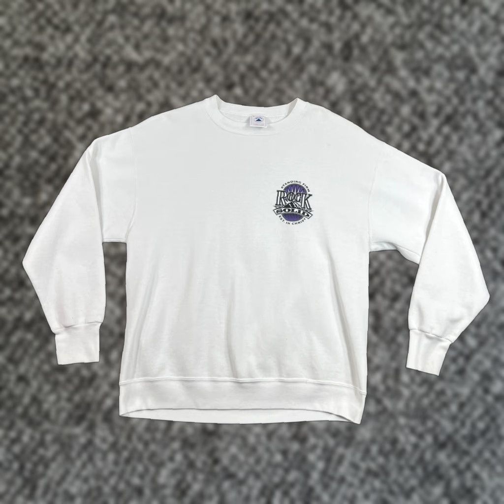 Delta VINTAGE Delta Religious Sweatshirt Large Men 90s Jesus Christian Graphic Print White Fleece Size US L / EU 52-54 / 3 - 1 Thumbnail