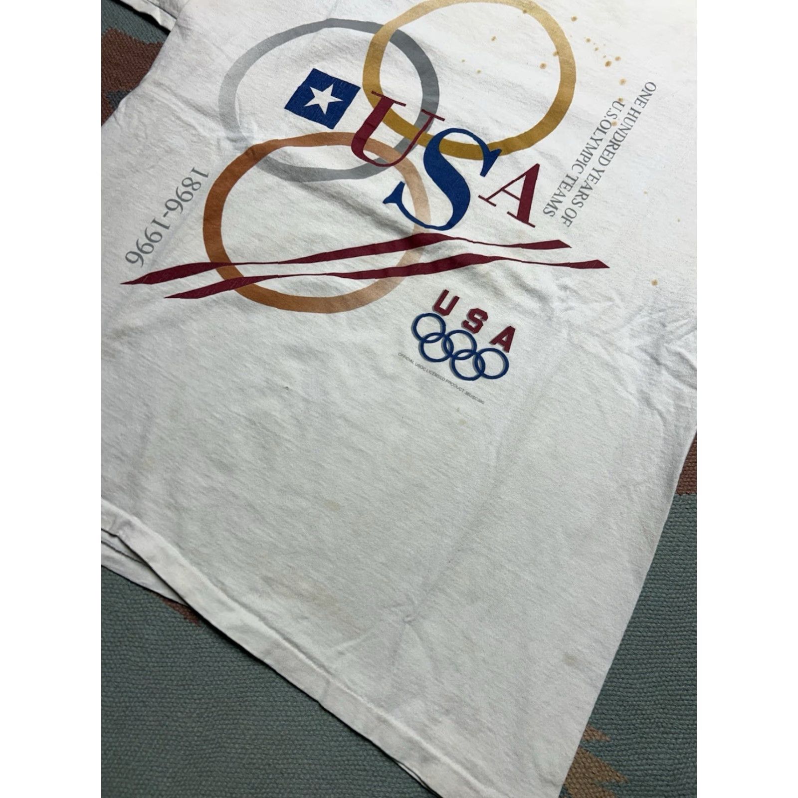 Hanes VINTAGE 90s graphic T-Shirt USA Olympics 1996 Hanes XL Grunge White Mens XL Size US XL / EU 56 / 4 - 2 Thumbnail