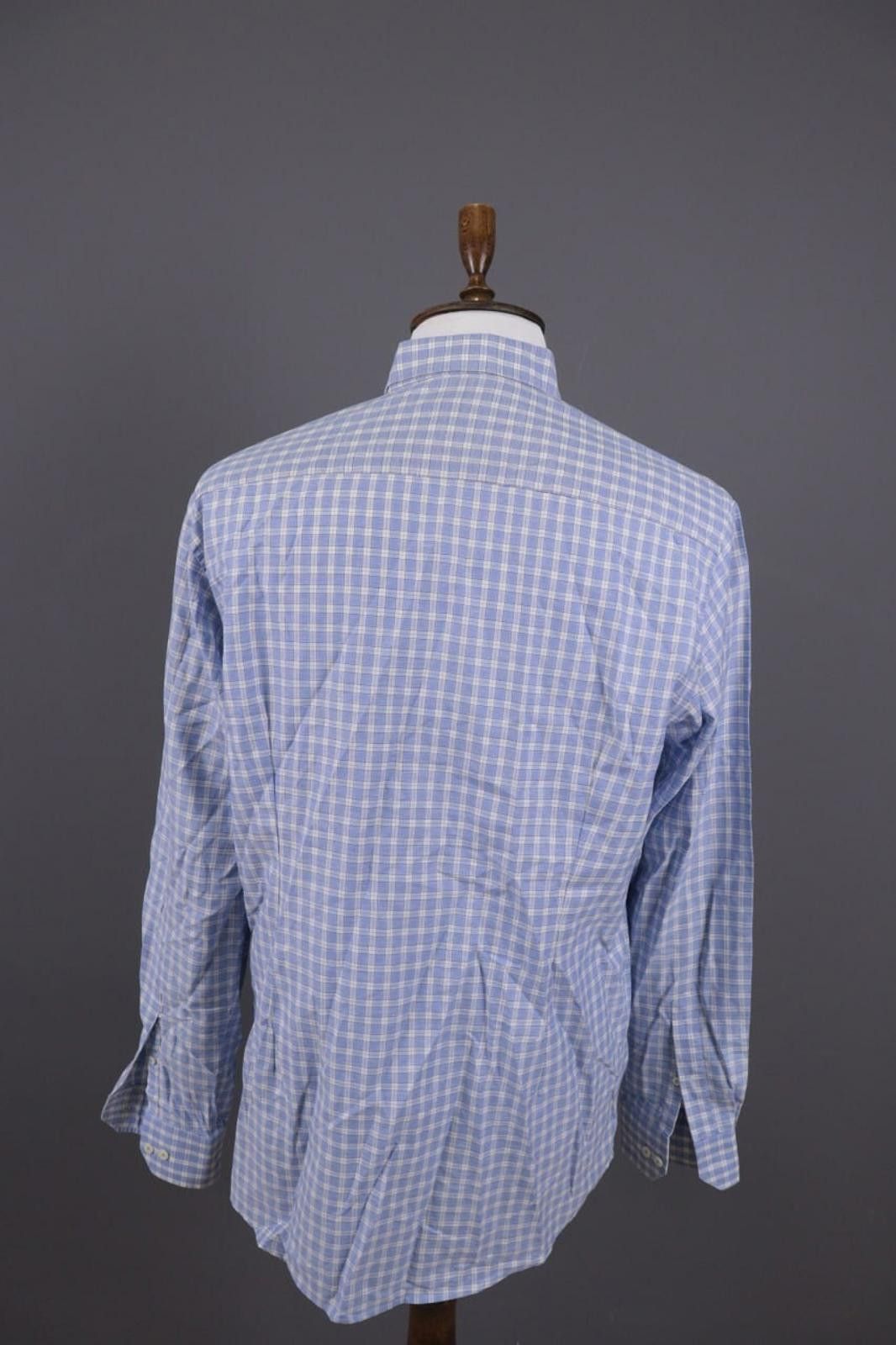 Eton Eton Contemporary Blue Check Cotton & Linen Shirt 43/17 Size US M / EU 48-50 / 2 - 8 Thumbnail