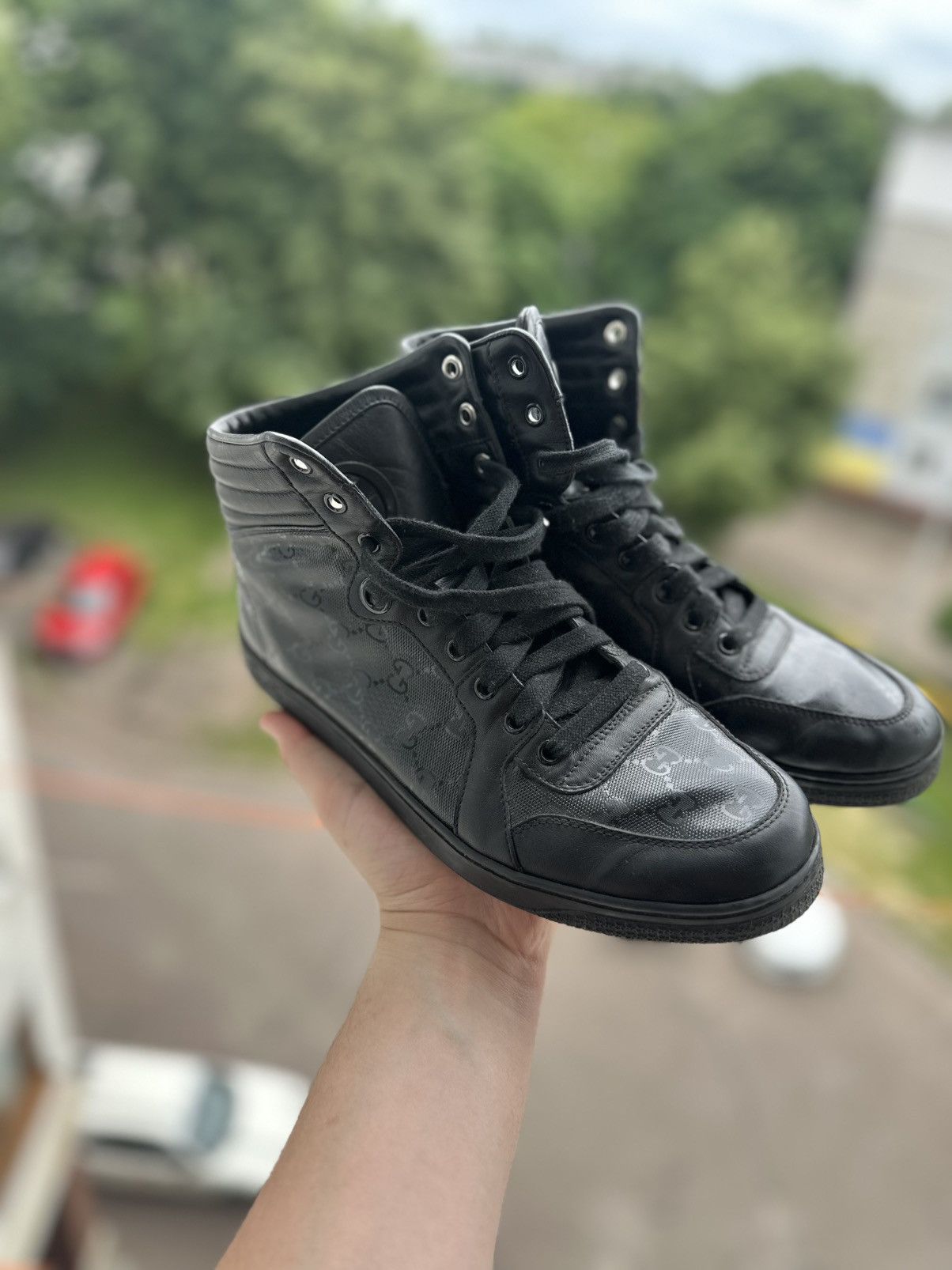 Gucci Gucci GG Imprime Black Monogram Leather High Top Sneakers Size US 7.5 / EU 40-41 - 1 Thumbnail