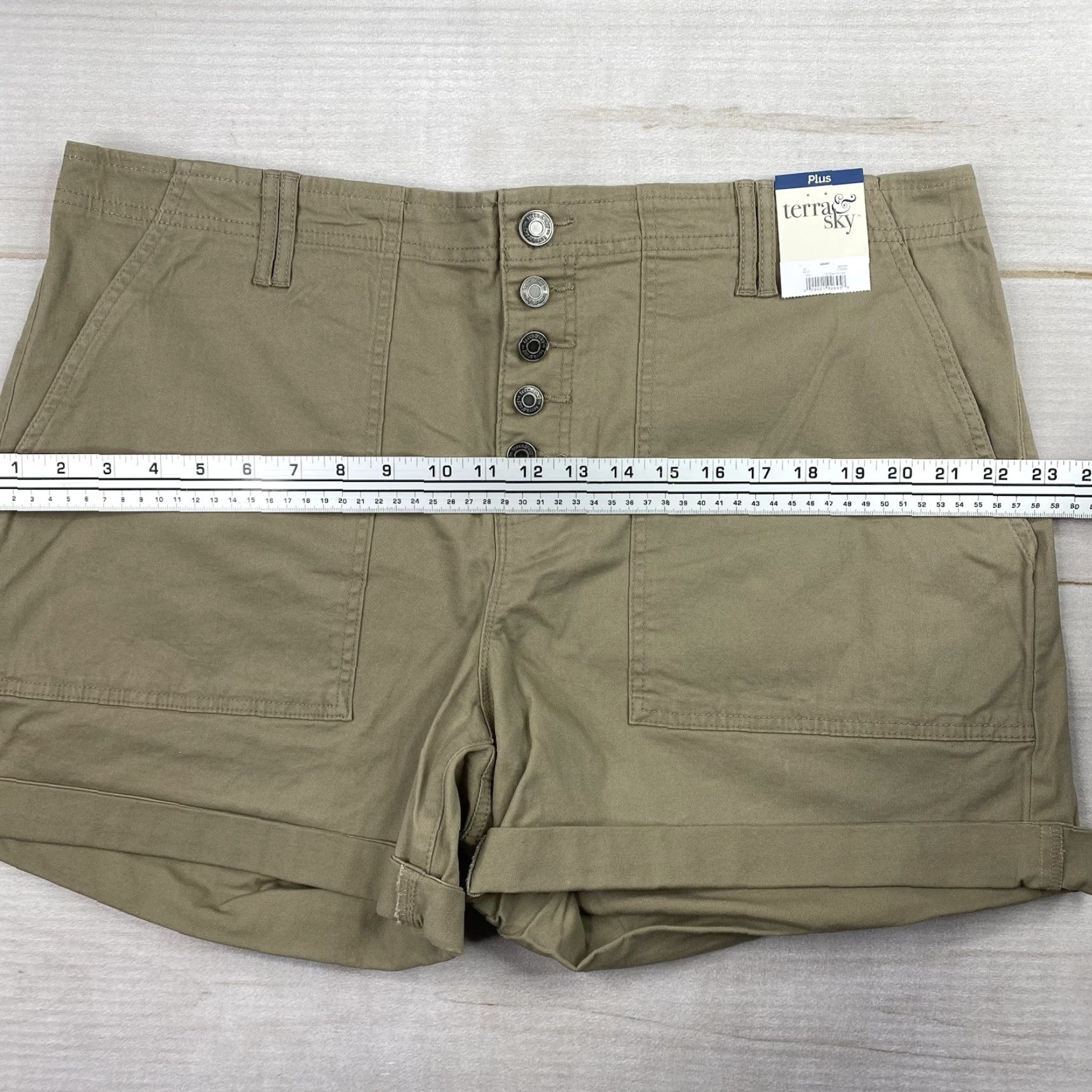 Vintage Terra & Sky Shorts Womens 18W Tan Button Up Cuffed Pockets Stretch Khaki NWT Size 40" / US 18 - 3 Thumbnail