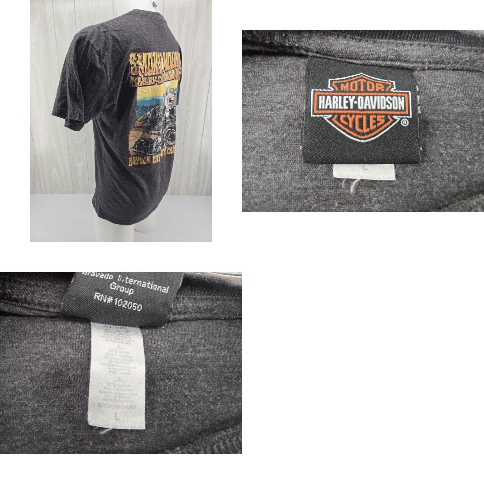 Harley Davidson VINTAGE Harley-Davidson Smoky Mountain Outpost Bryson City NC Graphic Shirt Large Gray Mens T-Shirt City 2000s Size US L / EU 52-54 / 3 - 9 Thumbnail