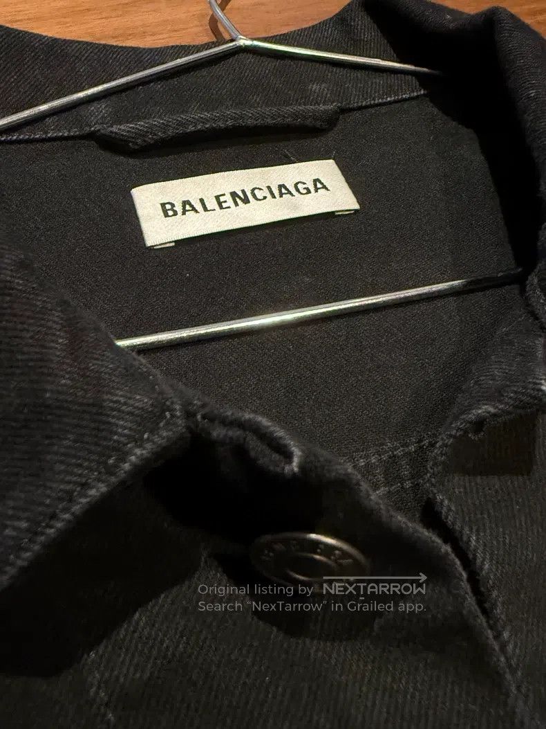 Balenciaga Balenciaga Black Denim Jacket with Crystal Logo on Back Size XXS / US 00 / IT 34 - 4 Thumbnail