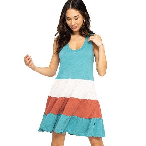 Sol Angeles NWT Sol Angeles Teal and Rust Tiered Mini Dress M Size M / US 6-8 / IT 42-44 - 1 Thumbnail
