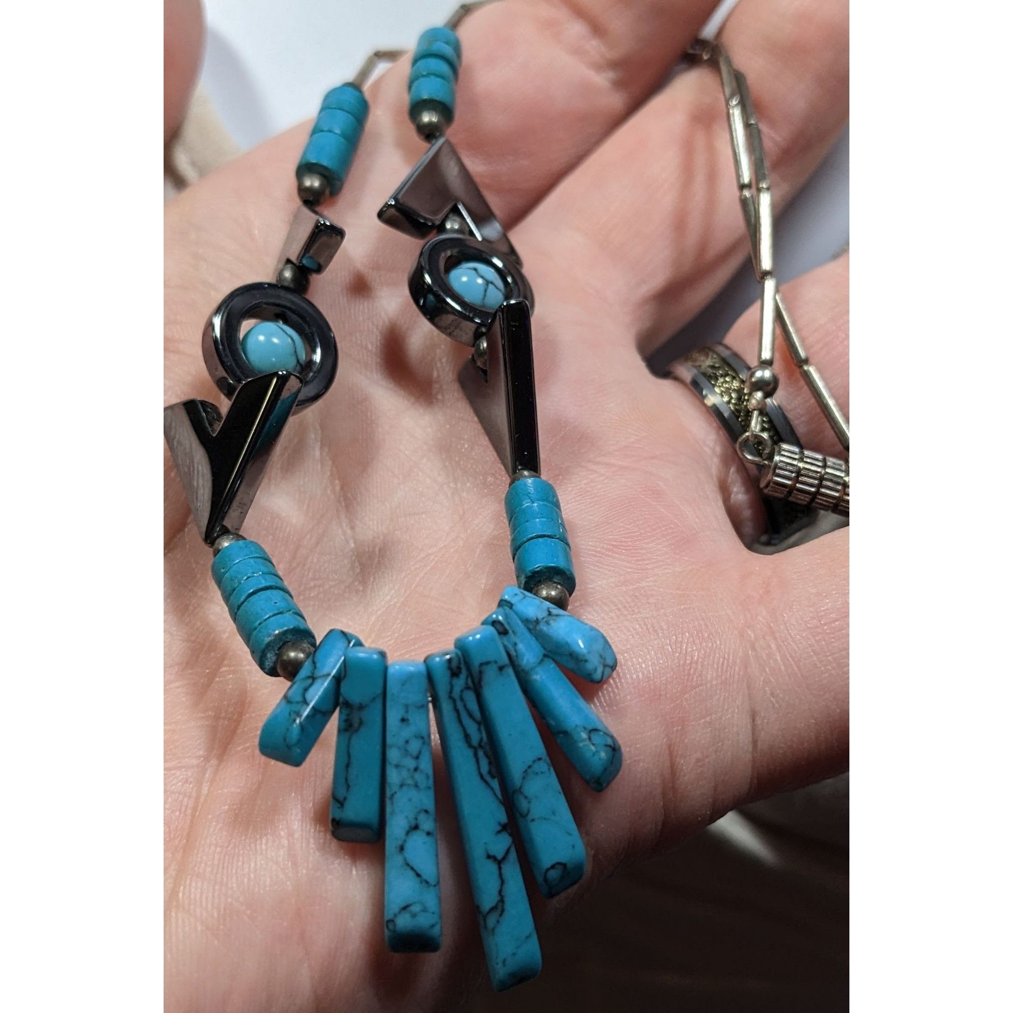 Other Vintage Southwestern Hematite Liquid Silver And Faux Turquoi Size ONE SIZE - 7 Thumbnail