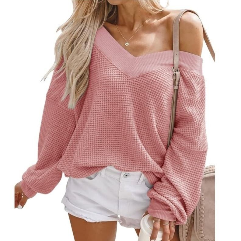Other Adreamly Casual V-neck Waffle Knit Drop Shoulder Pullover Size M / US 6-8 / IT 42-44 - 1 Thumbnail