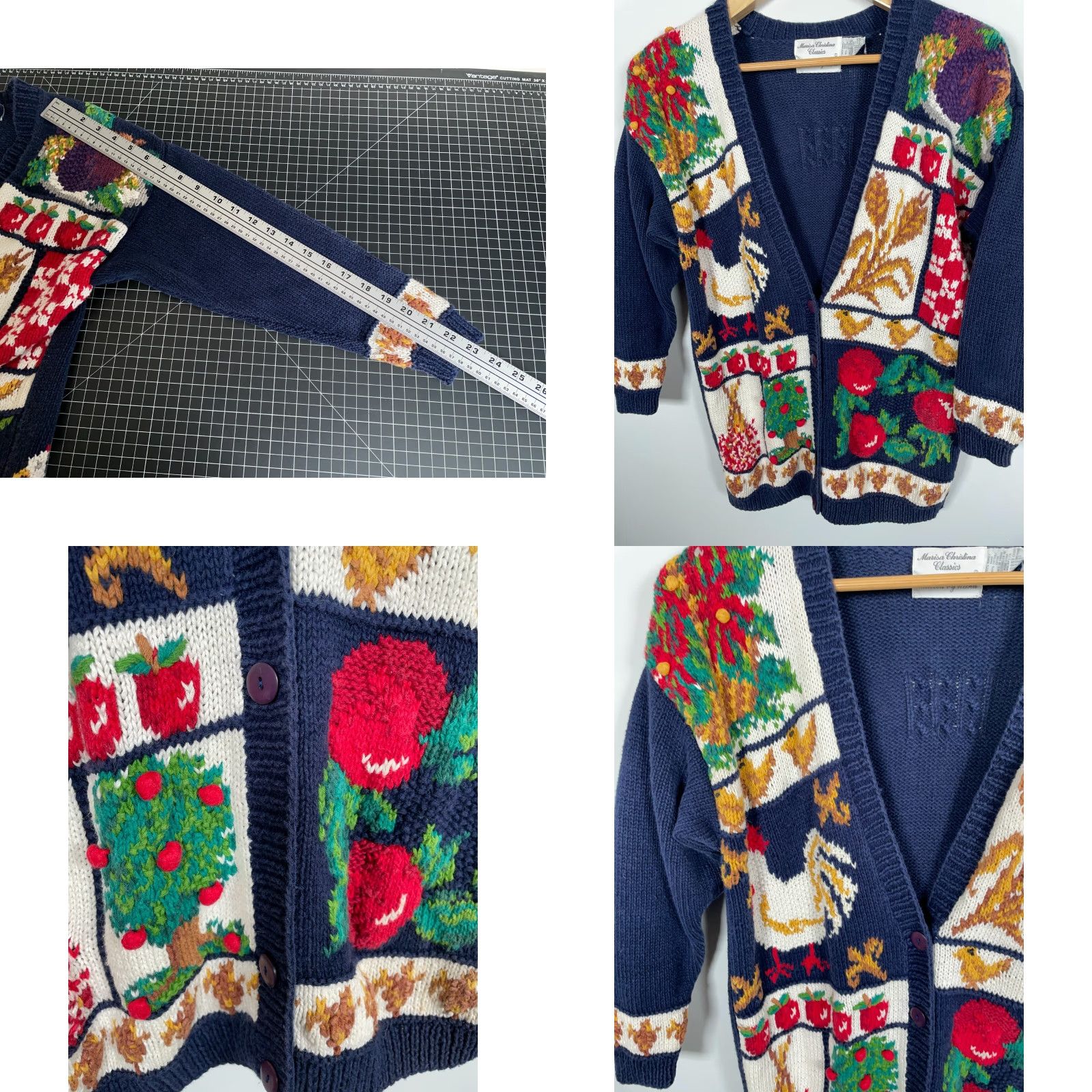 Vintage VINTAGE Marisa Christina Chunky-Knit Cardigan Women's Medium Blue Geometric Autumn Motif Retro 90s Size M / US 6-8 / IT 42-44 - 8 Thumbnail