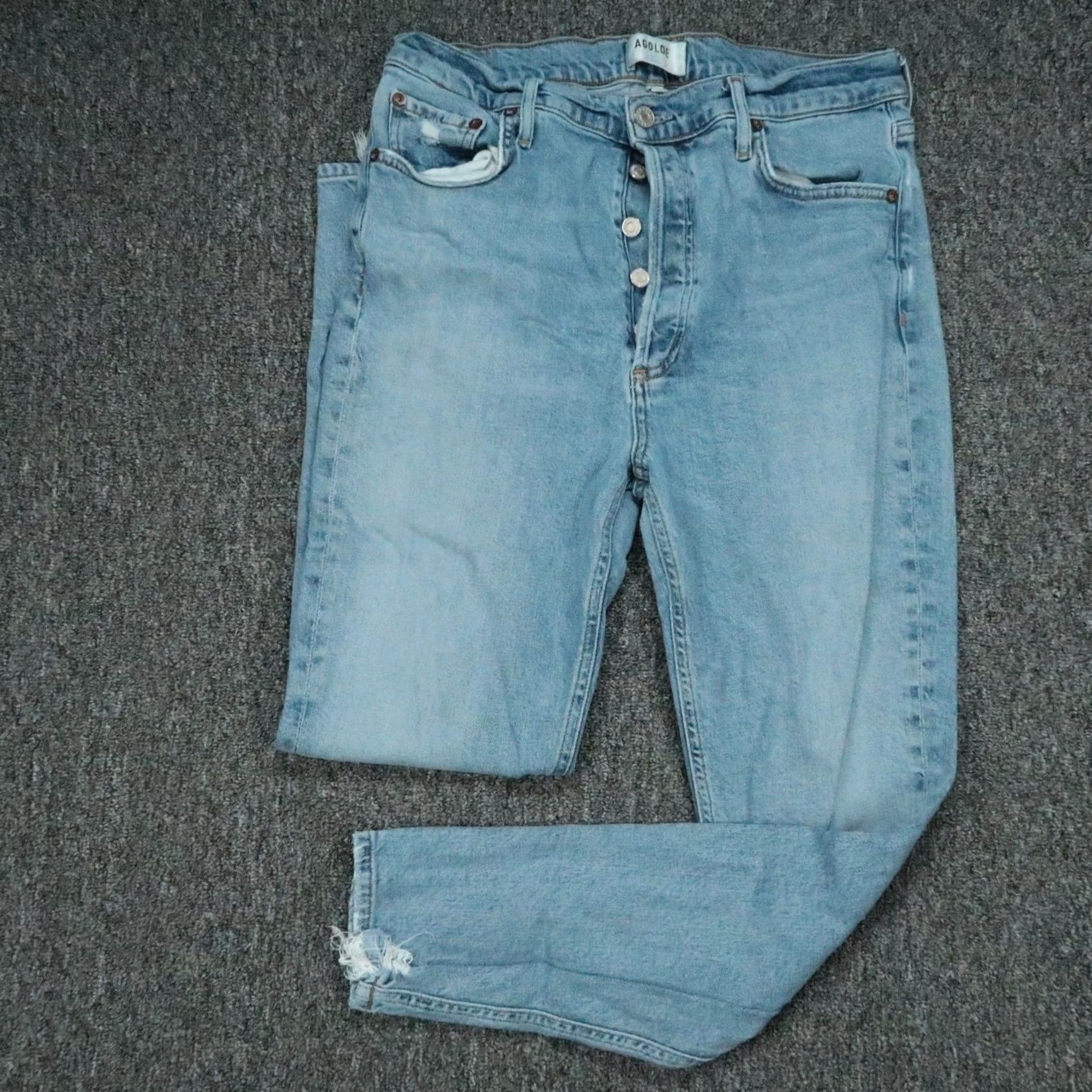 Agolde VINTAGE? No — AGOLDE Jeans Womens Slim 30x27 Blue 30 Button Fly Distressed 5-Pocket Denim Straight Jeans Women Size 30" / US 8 / IT 44 - 2 Thumbnail