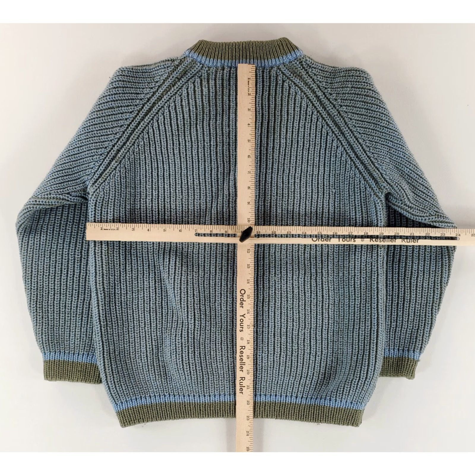 Vintage VINTAGE VTG Sweater Scotland 100% Wool 50s 60s Blue Green Ribbed Stockinette Mens L Blue Stockinette Pullover Men Size US L / EU 52-54 / 3 - 7 Thumbnail