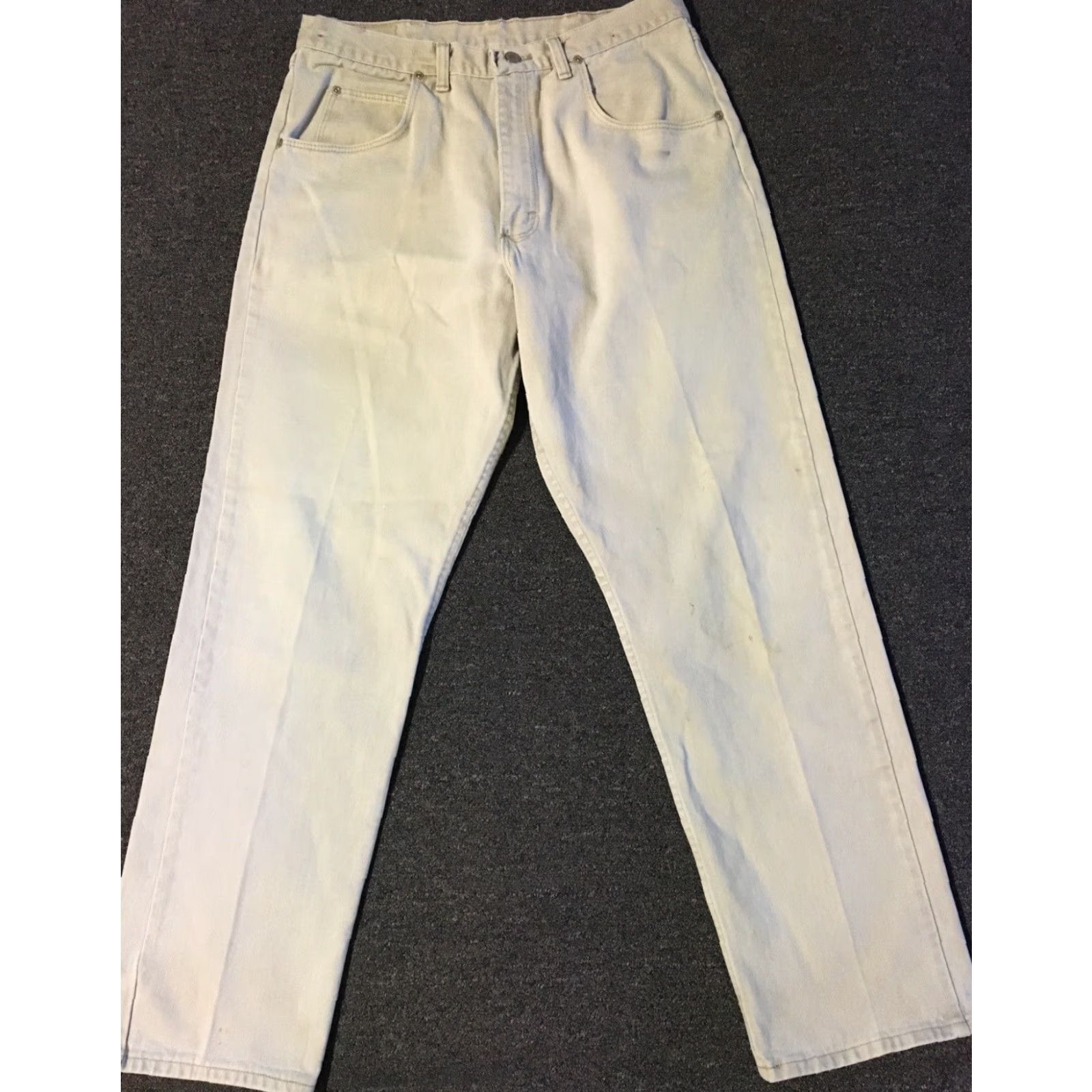 Wrangler VINTAGE Wrangler Jeans 90s Distressed Painted Pocket Straight 33/31 Men Beige Denim USA Punk Grunge 80s 70s Rock Western Motorcyclist Style Size US 33 - 5 Thumbnail