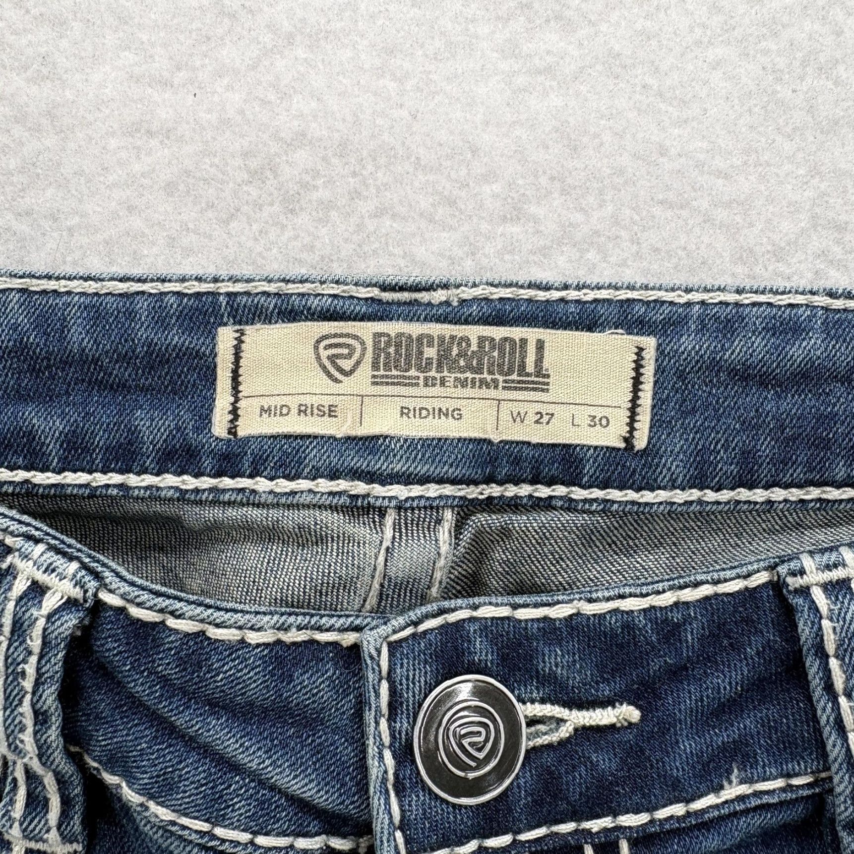 Denime Rock & Roll Denim Jeans Womens 27x30 Blue Mid Rise Bootcut Stretch 5-Pocket Embroidered Denim Riding Y2K Size 27" / US 4 / IT 40 - 5 Thumbnail