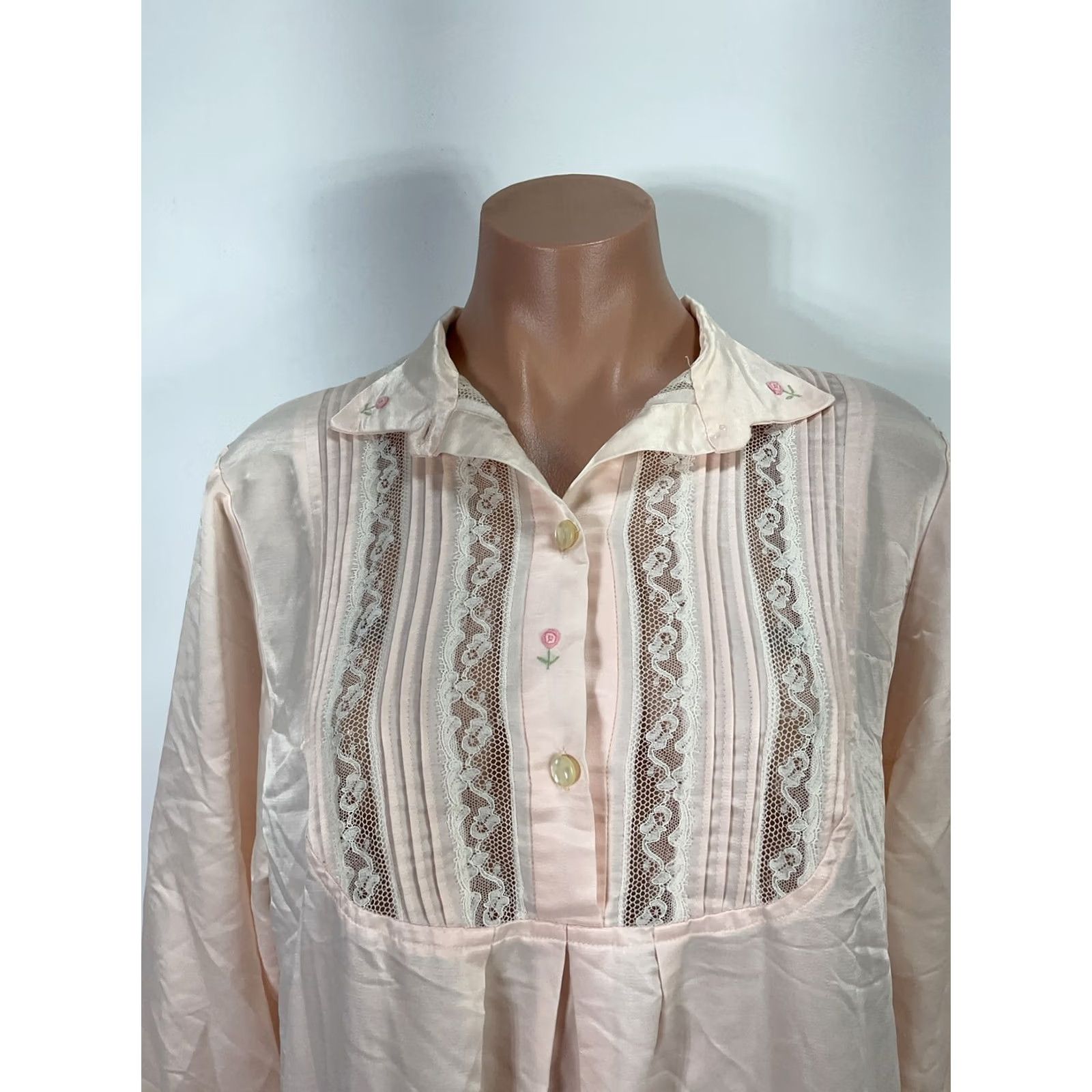 Vintage Vintage Eve Stillman Nightgown Womens Large Pink Satin Embroidered Lace Long Size ONE SIZE - 4 Thumbnail