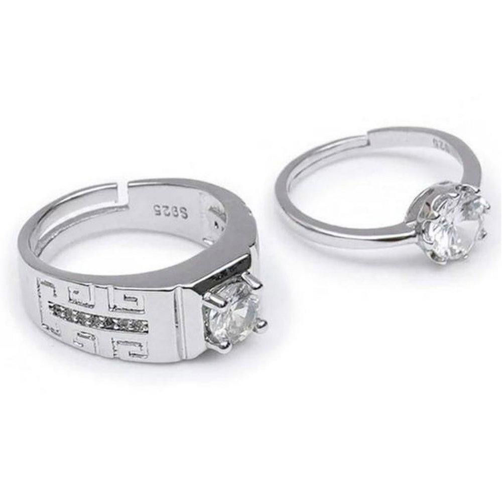 Designer 2pcs Sterling Silver Elegant Open Matching Couple Rings Size ONE SIZE - 4 Thumbnail