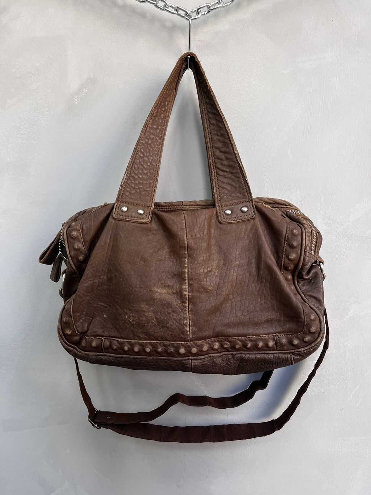 Le Grande Bleu (L.G.B.) × Vintage Leather studded 00s Haversack Messenger Bag Y2K Vintage Size ONE SIZE - 8 Thumbnail