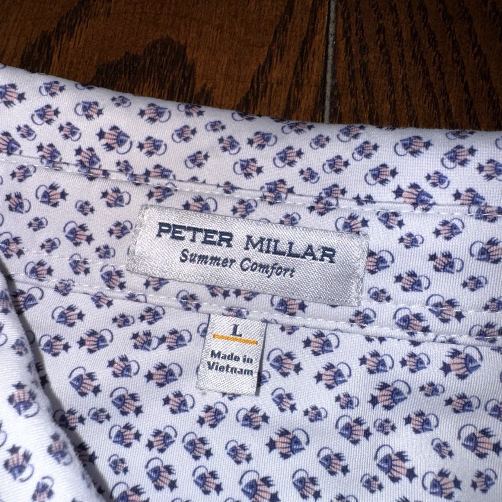 Peter Millar Peter Millar Polo Mens Large Pink Blue The Club At Nevillewood Golf Fish AOP Size US L / EU 52-54 / 3 - 2 Thumbnail