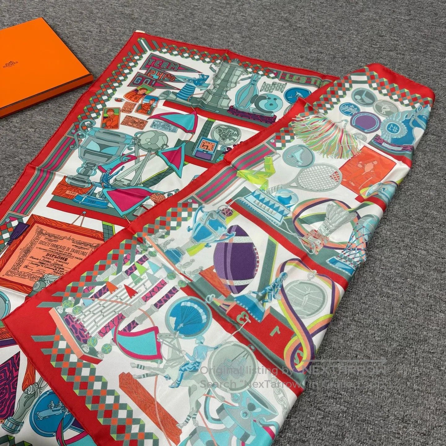 Hermes Hermes Red Equestrian Equipment Theme scarf| Size ONE SIZE - 2 Thumbnail