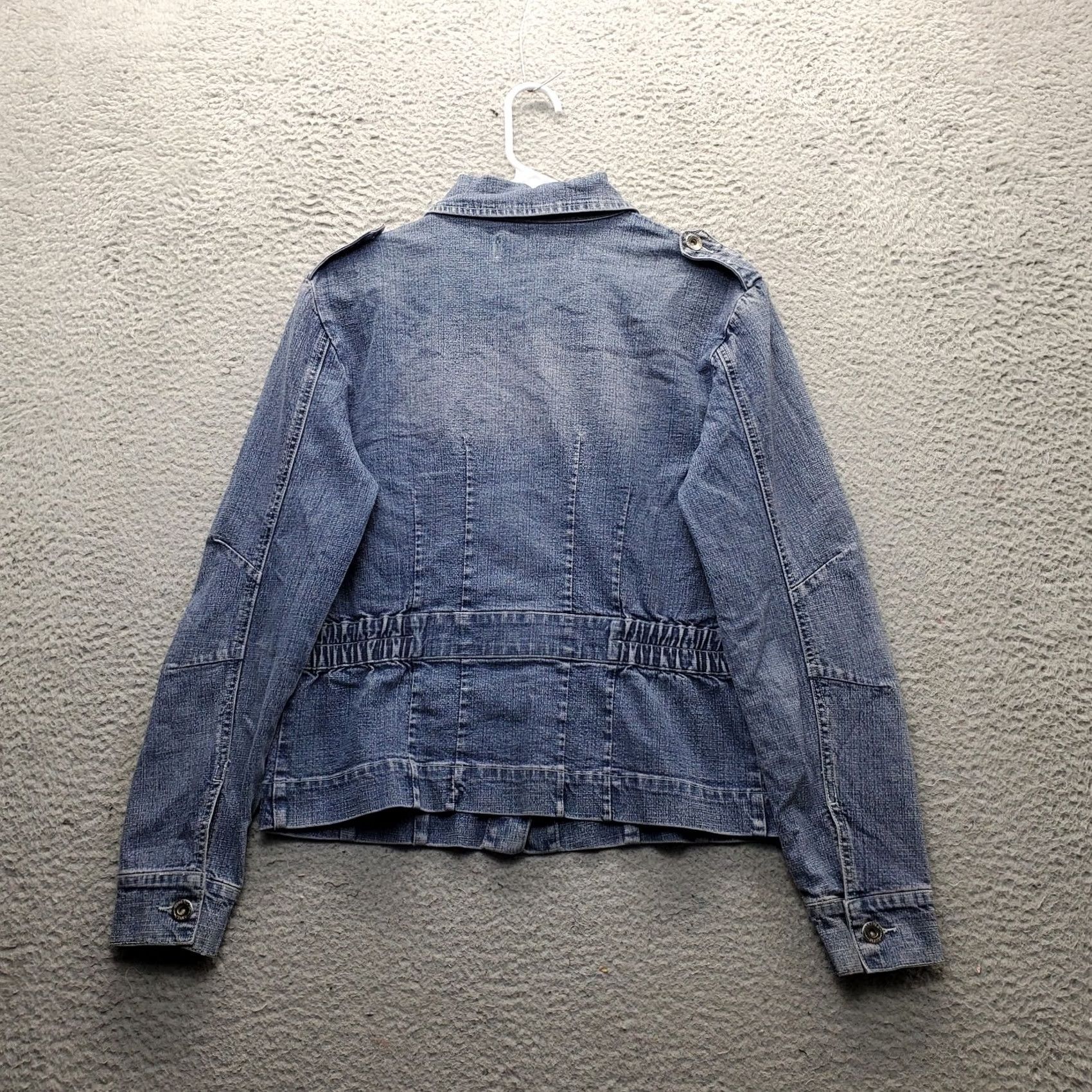 Denime HYDRAULIC Denim Trucker Jacket Womens M Blue Stretch Cinch Waist Button Front Jacket Size M / US 6-8 / IT 42-44 - 2 Thumbnail