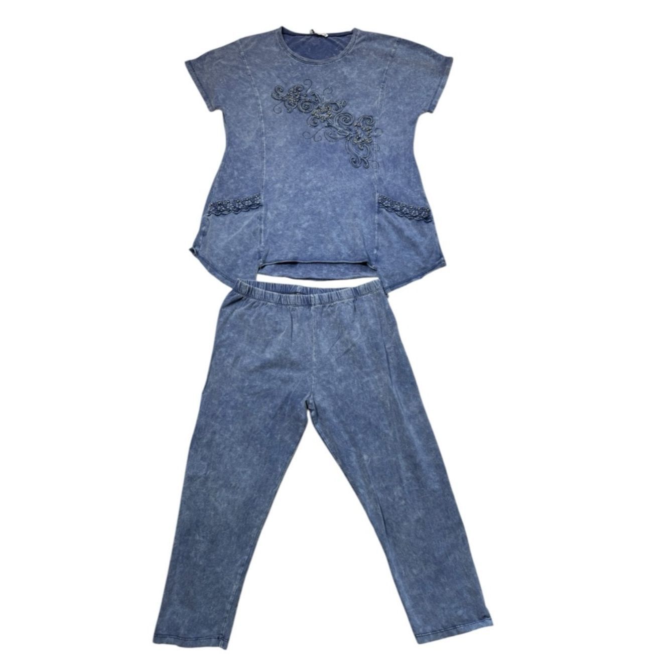 Other Romeo & Life Cotton Indigo Blue Tunic Capri Set Size L Size L / US 10 / IT 46 - 2 Thumbnail