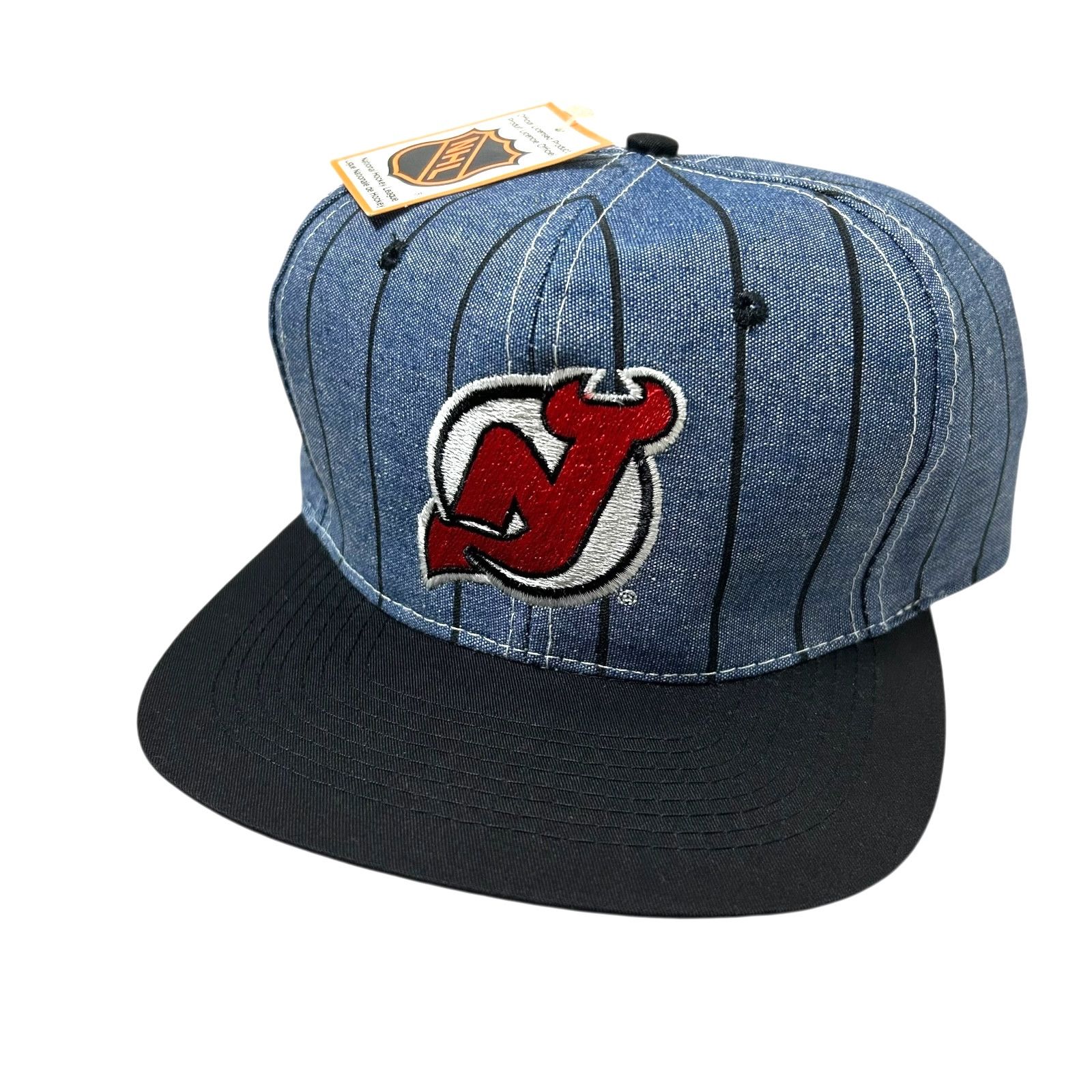 NHL DEADSTOCK VTG 90s NEW JERSEY DEVILS AJD PINSTRIPE SNAPBACK Size ONE SIZE - 2 Thumbnail
