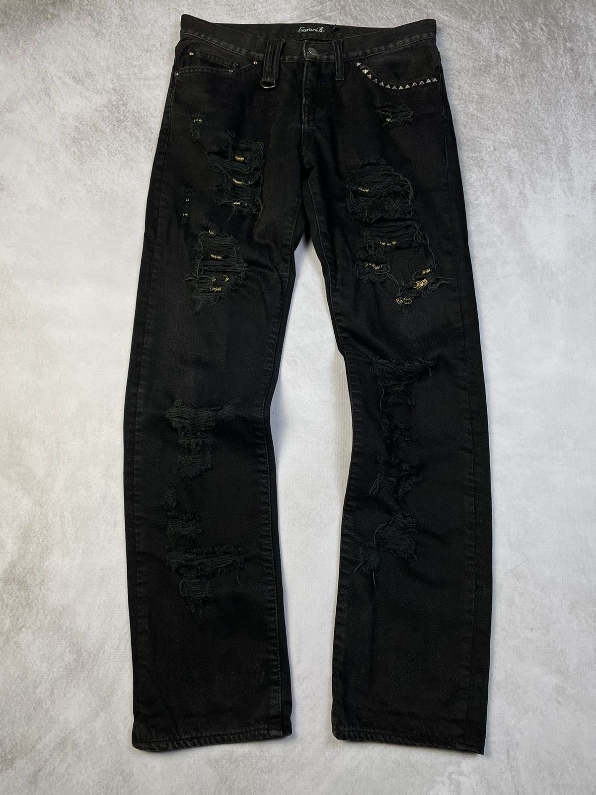 Tornado Mart 2000s CavariA Pierced Mud Max Style Studded Distressed Denim Size US 30 / EU 46 - 1 Thumbnail
