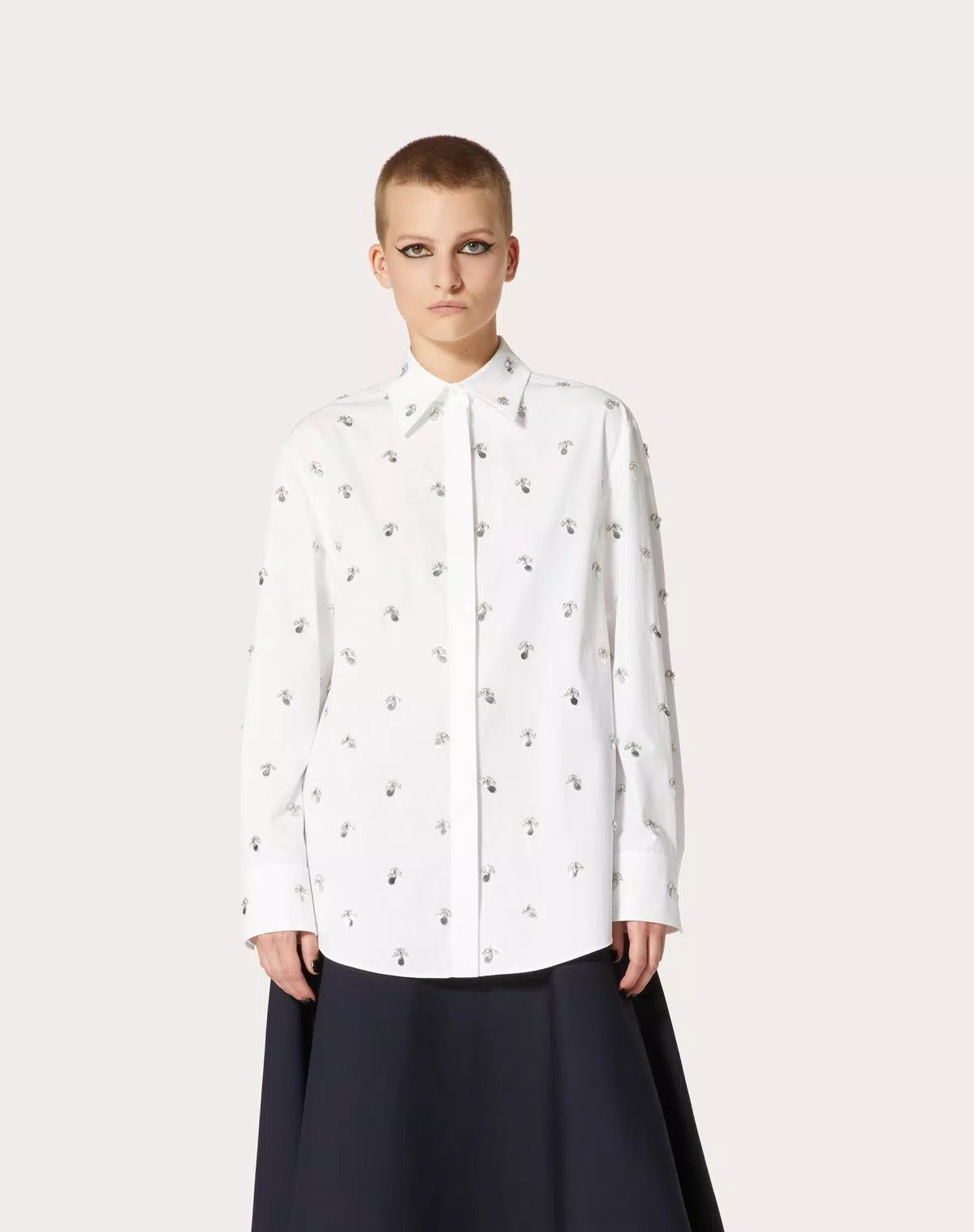 Valentino o1s1wg110625 Embroidered Poplin Shirt in White Size S / US 4 / IT 40 - 3 Thumbnail