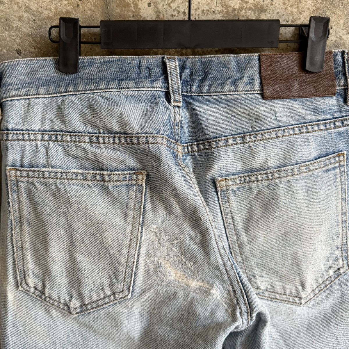 Prada 2000’s Prada Light Wash Thrashed Repair Denim Size US 32 / EU 48 - 7 Thumbnail