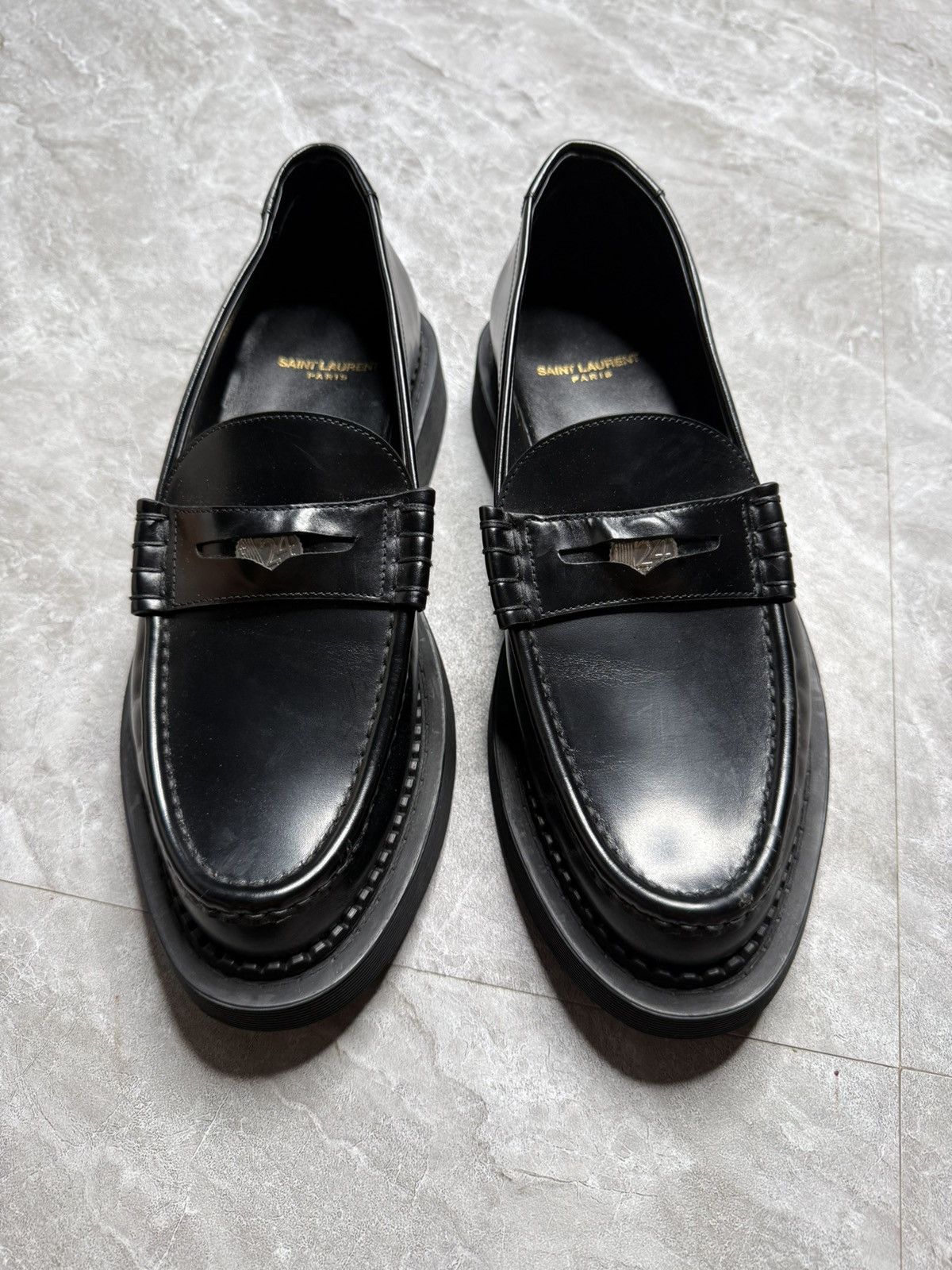 Saint Laurent Paris F/W 21 Buffed Leather Black Penny Loafers Size US 7 / EU 40 - 3 Thumbnail