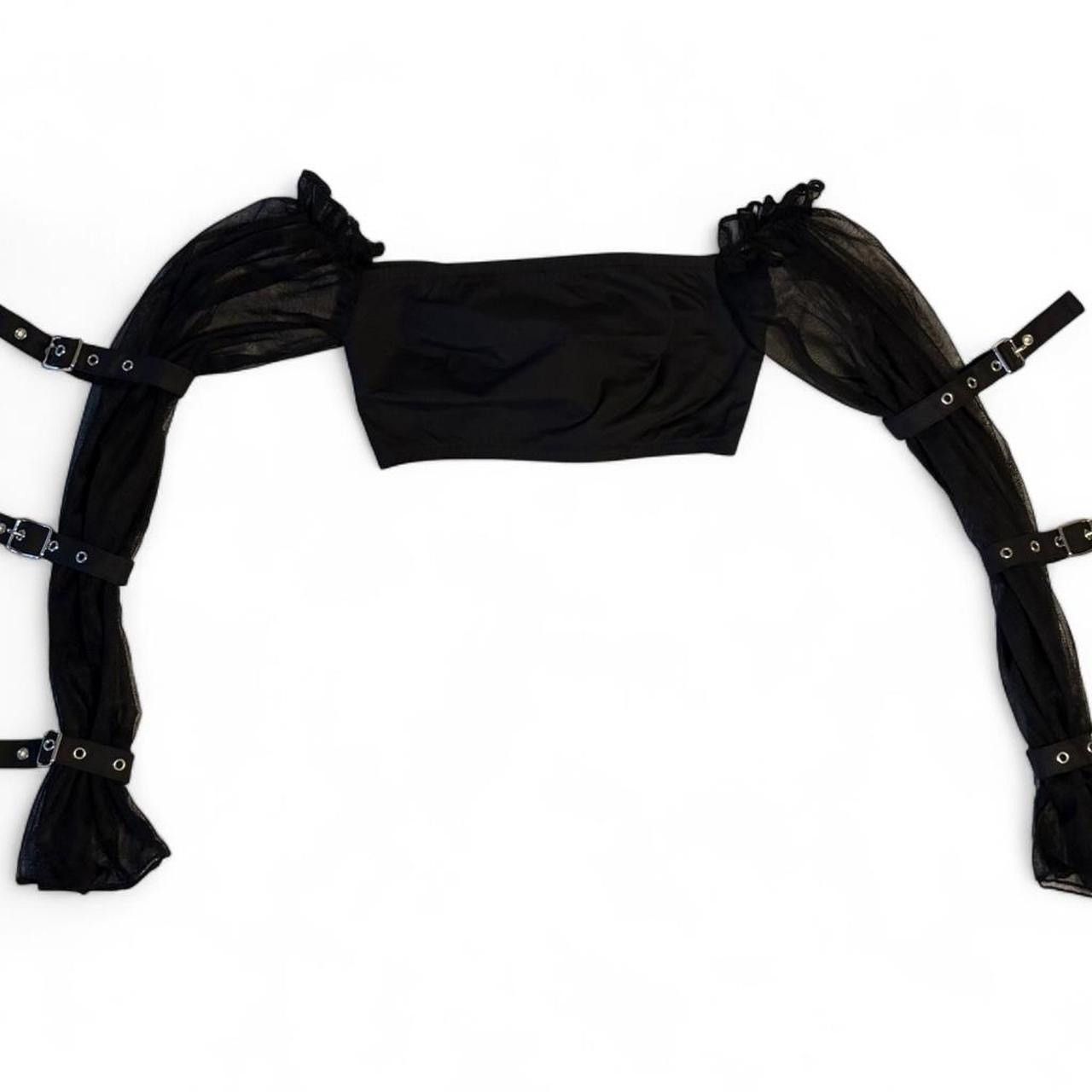 Current Mood Current Mood black crop top w/ sheer long sleeves & straps Size XXS / US 00 / IT 34 - 1 Thumbnail