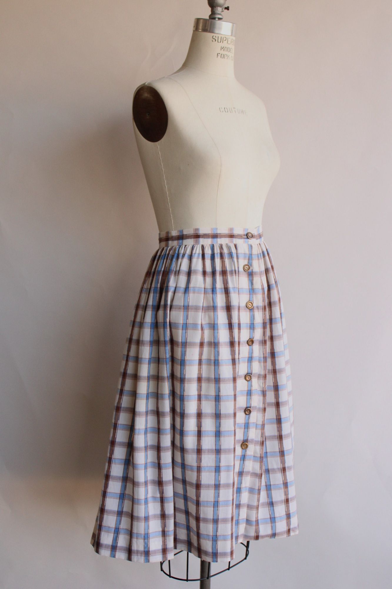 Vintage Vintage 1960s 1970s Skirt, Plaid Blue and Brown Check Tartan Size 30" / US 8 / IT 44 - 5 Thumbnail