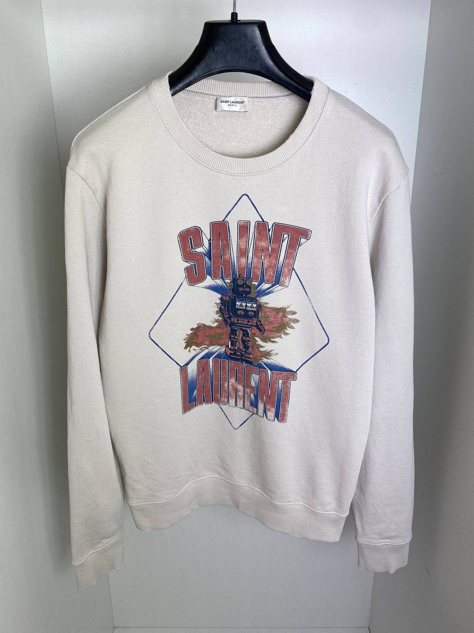 image of Saint Laurent Paris Slp Logo Robot Sweatshirt Beige, Men's (Size Small)