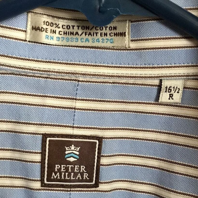 Peter Millar Peter Millar Men’s 16.5 Blue Striped LS Button Down Shirt Size US XL / EU 56 / 4 - 3 Thumbnail