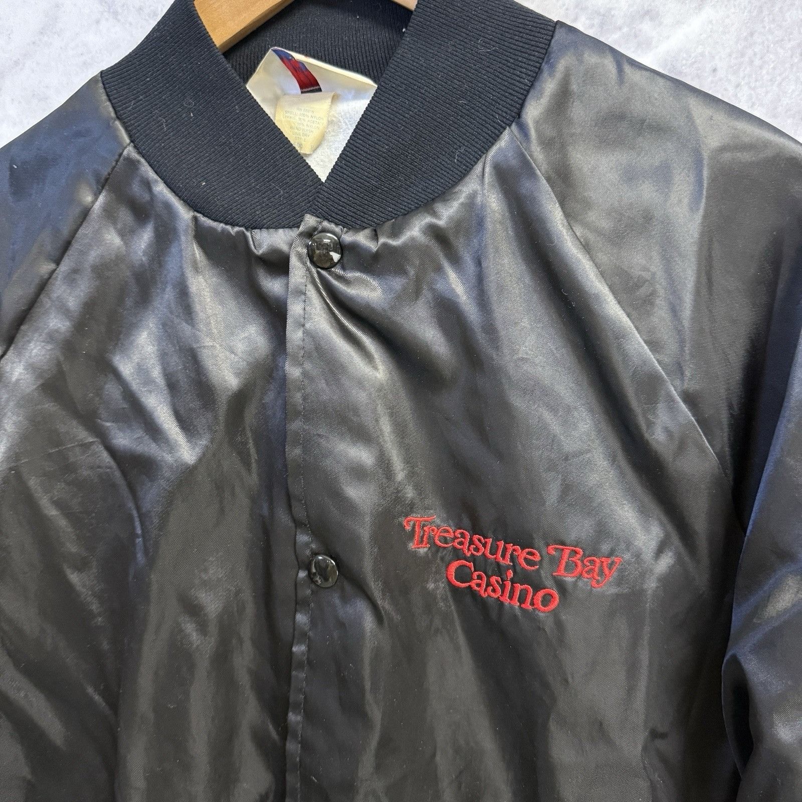 Vintage Vintage 80s Treasure Bay Casino Satin Jacket Black Snap Bomb Size US L / EU 52-54 / 3 - 3 Thumbnail