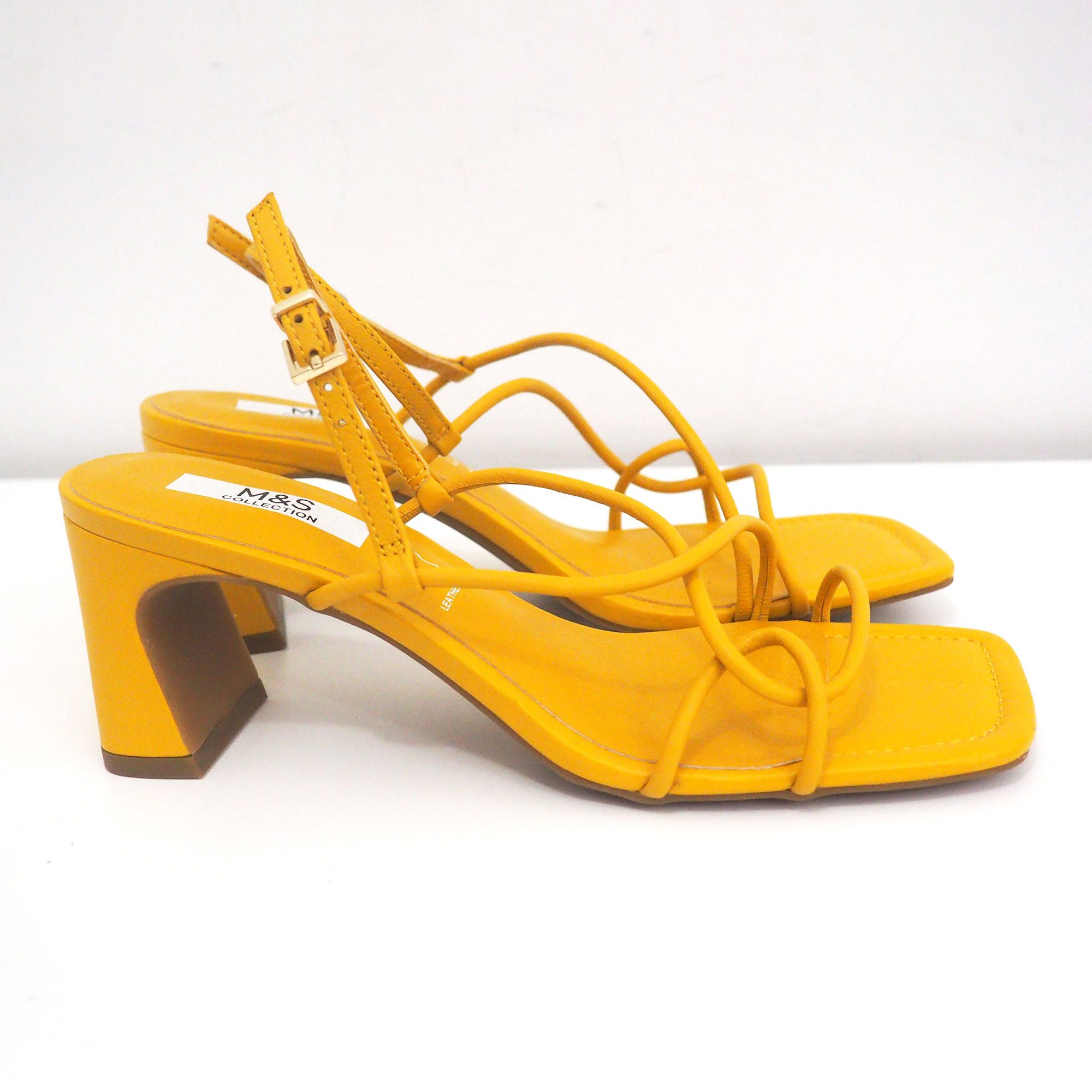 Marks & Spencer Marks & Spencer strappy leather heeled sandals in yellow Size US 8.5 / IT 38.5 - 4 Thumbnail