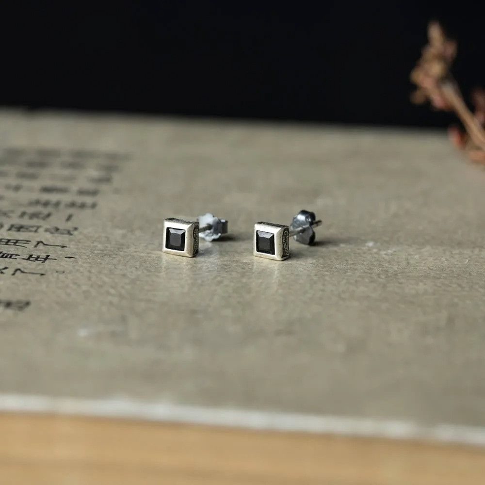 Jewelry Black Zircon Stud Earrings 925 Sterling Ear Studs Charms Size ONE SIZE - 3 Thumbnail