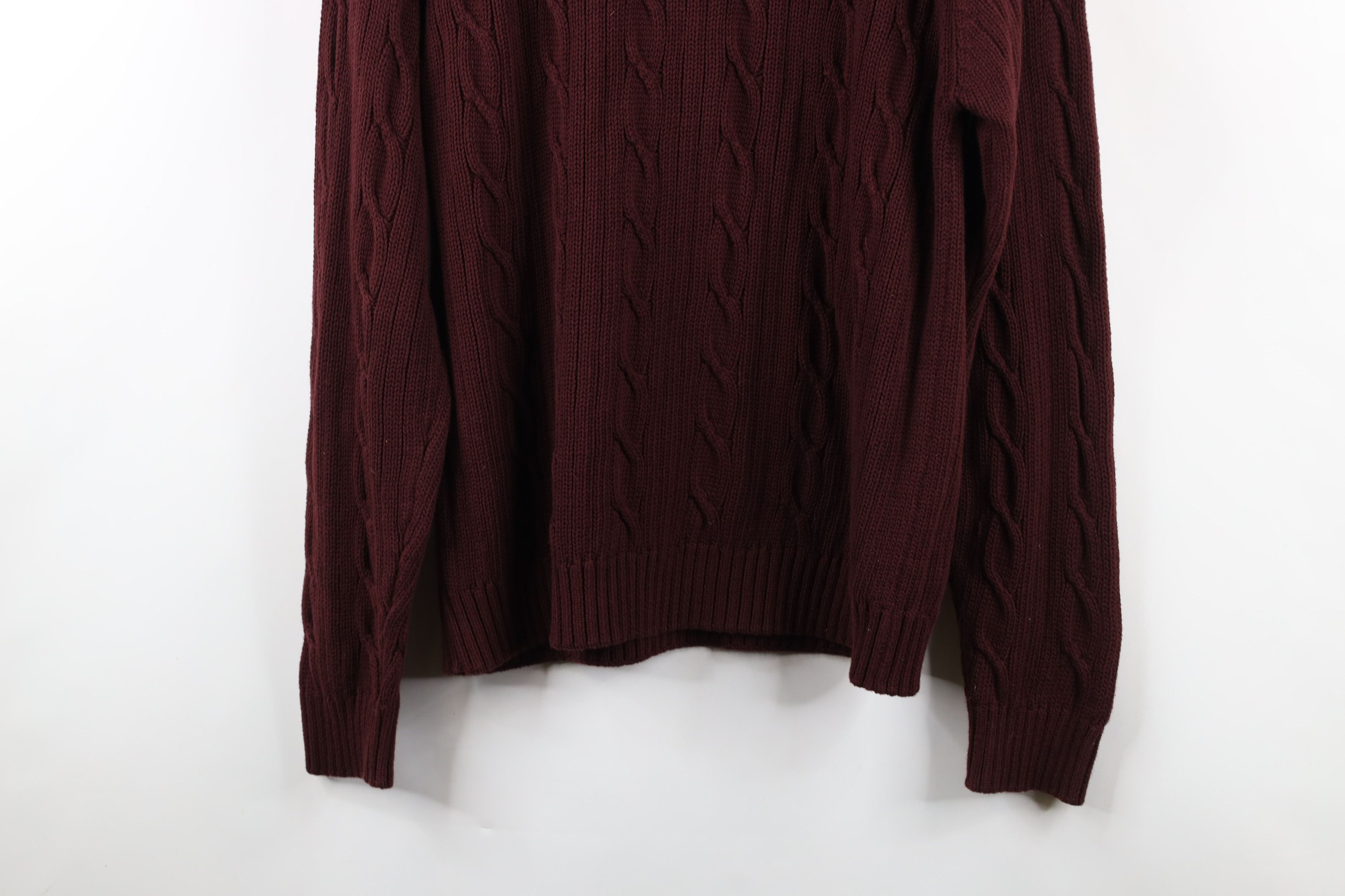 Vintage Vintage 90s Streetwear Ribbed Cable Knit Sweater Burgundy Size US L / EU 52-54 / 3 - 11 Thumbnail